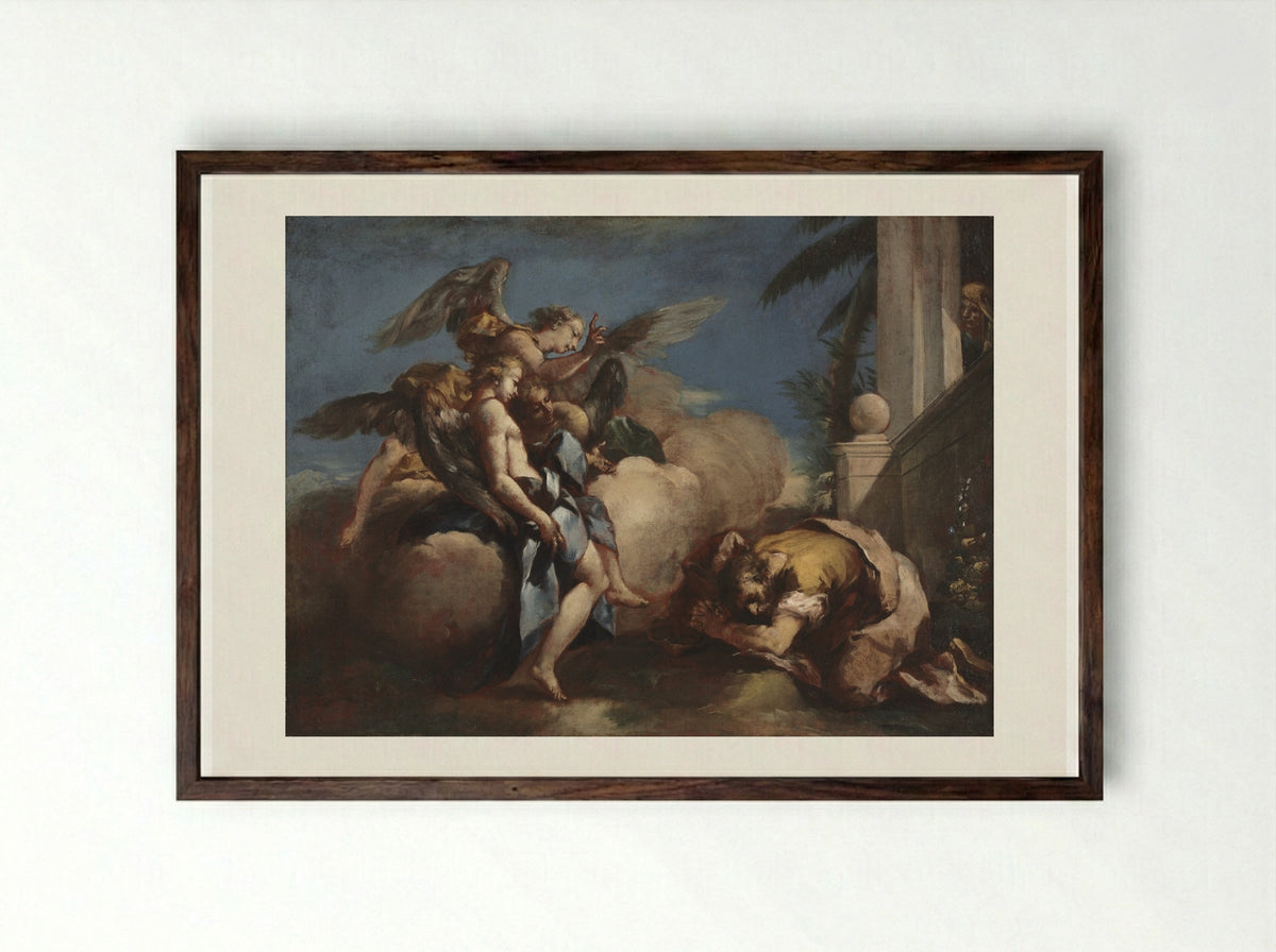 The Angels Appearing to Abraham - Francesco Guardi - Framed Print Dark Wood