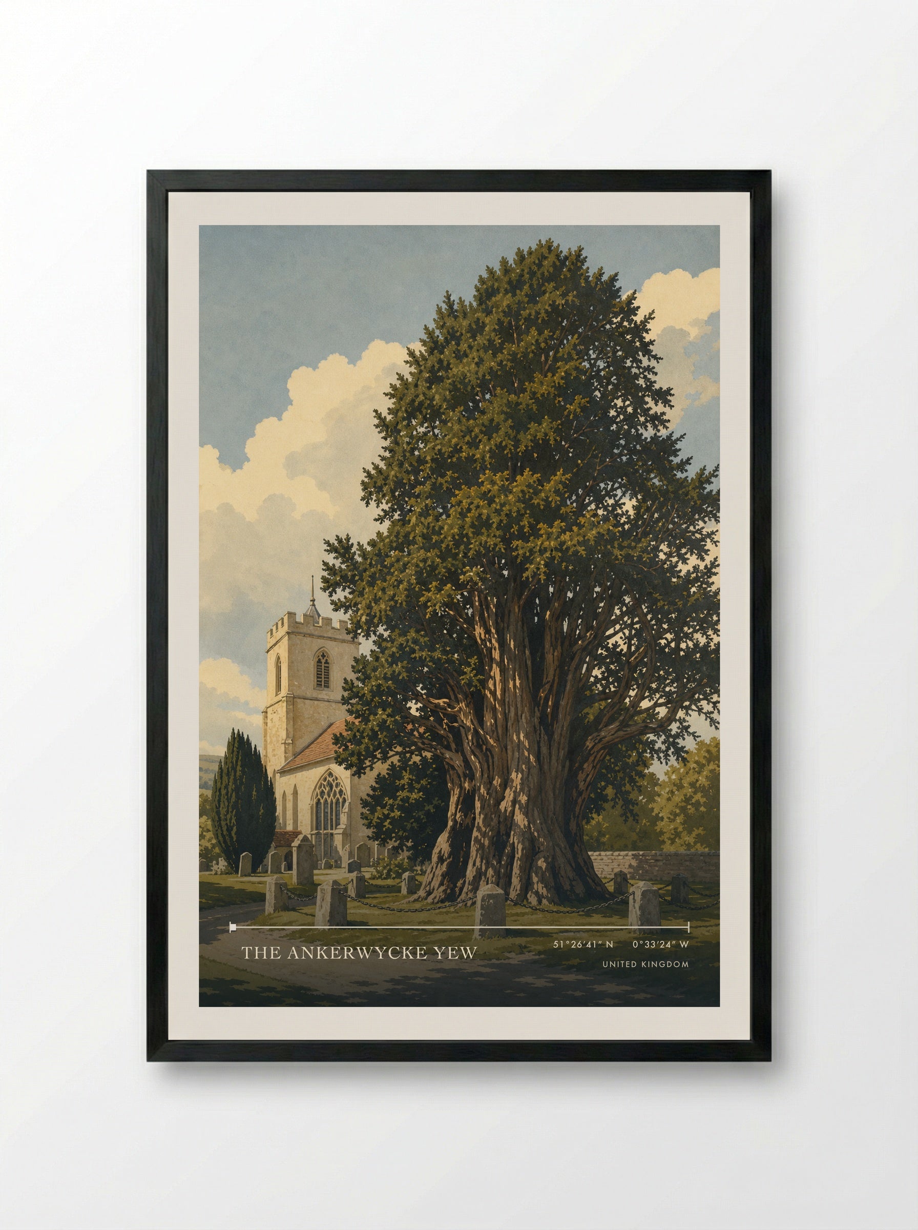 The Ankerwycke Yew United Kingdom Travel Poster - Framed Print Black