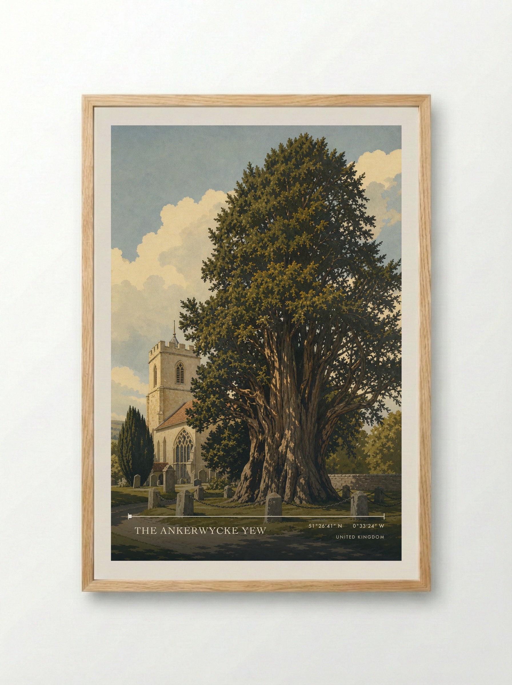 The Ankerwycke Yew United Kingdom Travel Poster - Framed Print Wood