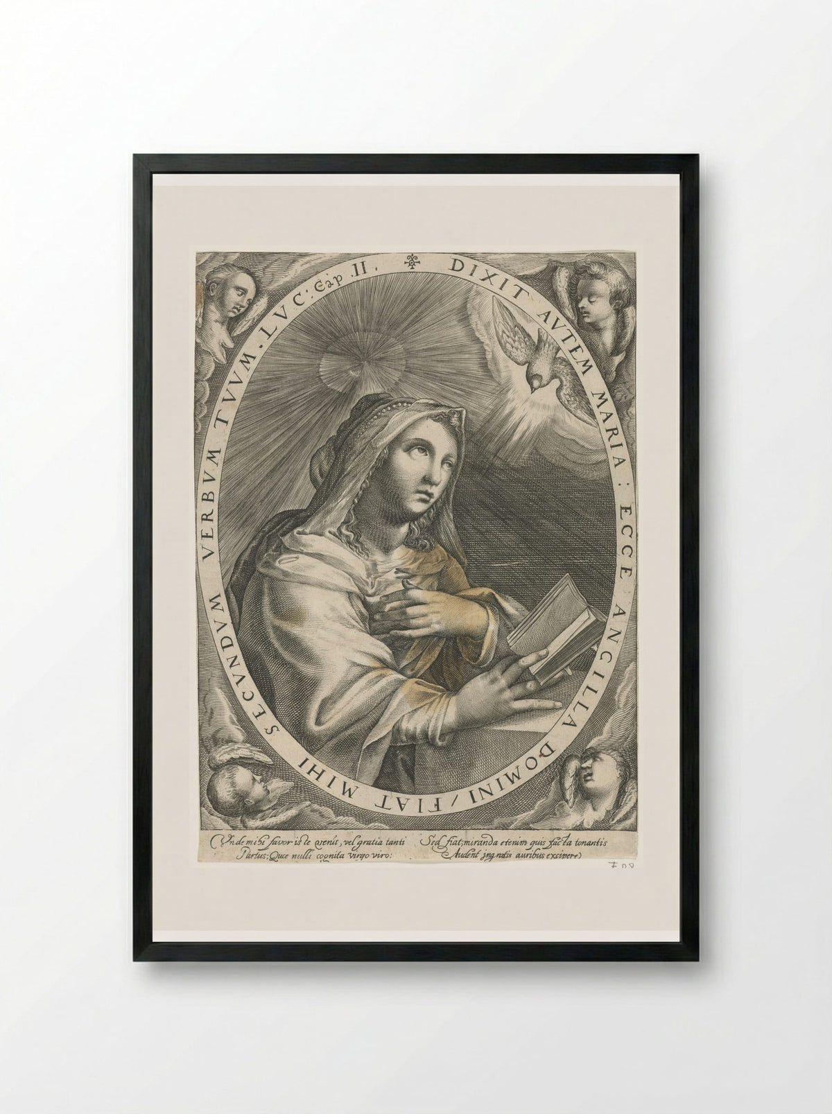 The Annunciation (Virgin Mary) - Crispijn van de Passe (I) - Framed Print Black