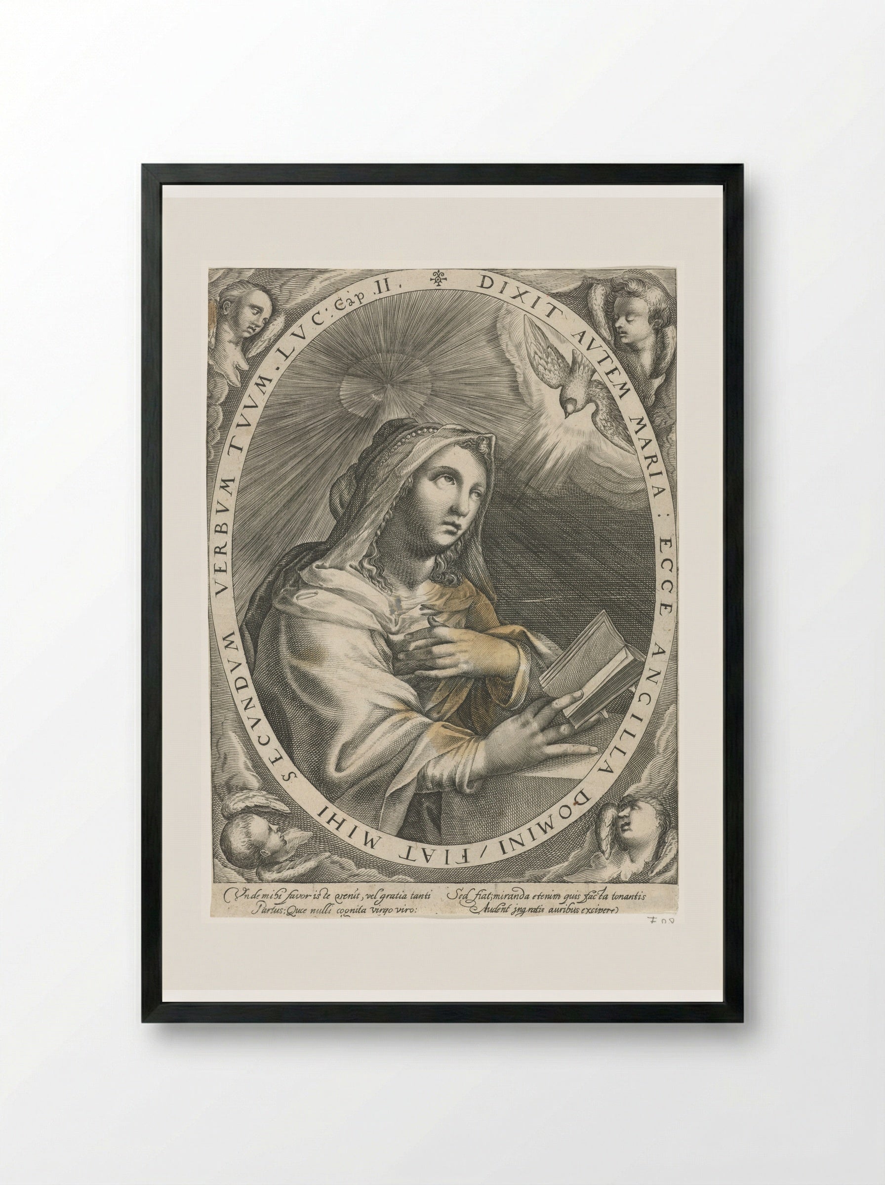 The Annunciation (Virgin Mary) - Crispijn van de Passe (I) - Framed Print Black