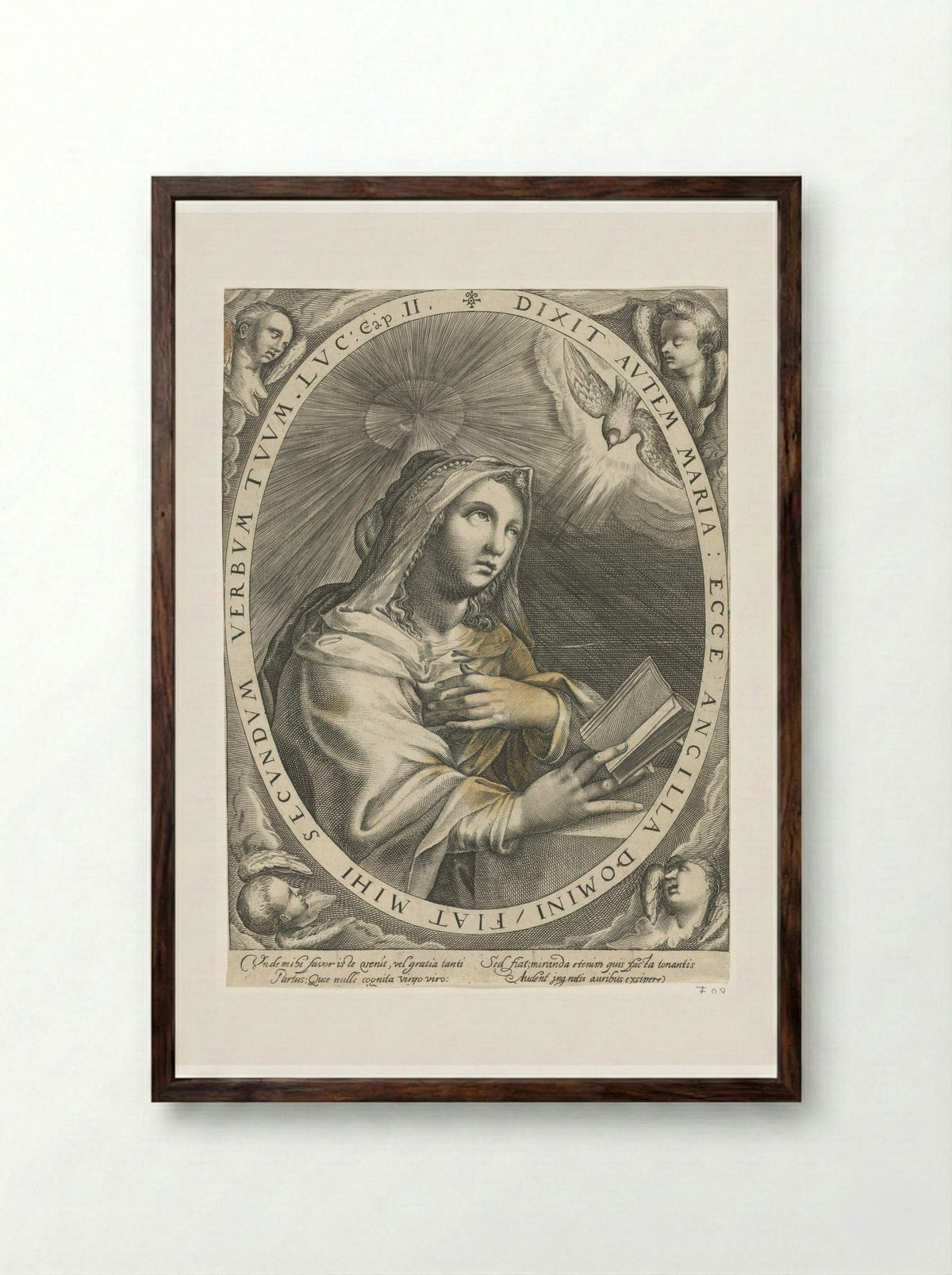 The Annunciation (Virgin Mary) - Crispijn van de Passe (I) - Framed Print Dark Wood