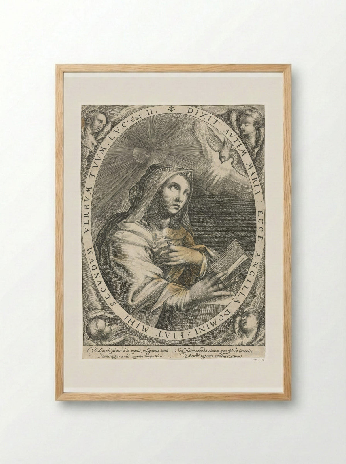 The Annunciation (Virgin Mary) - Crispijn van de Passe (I) - Framed Print Wood