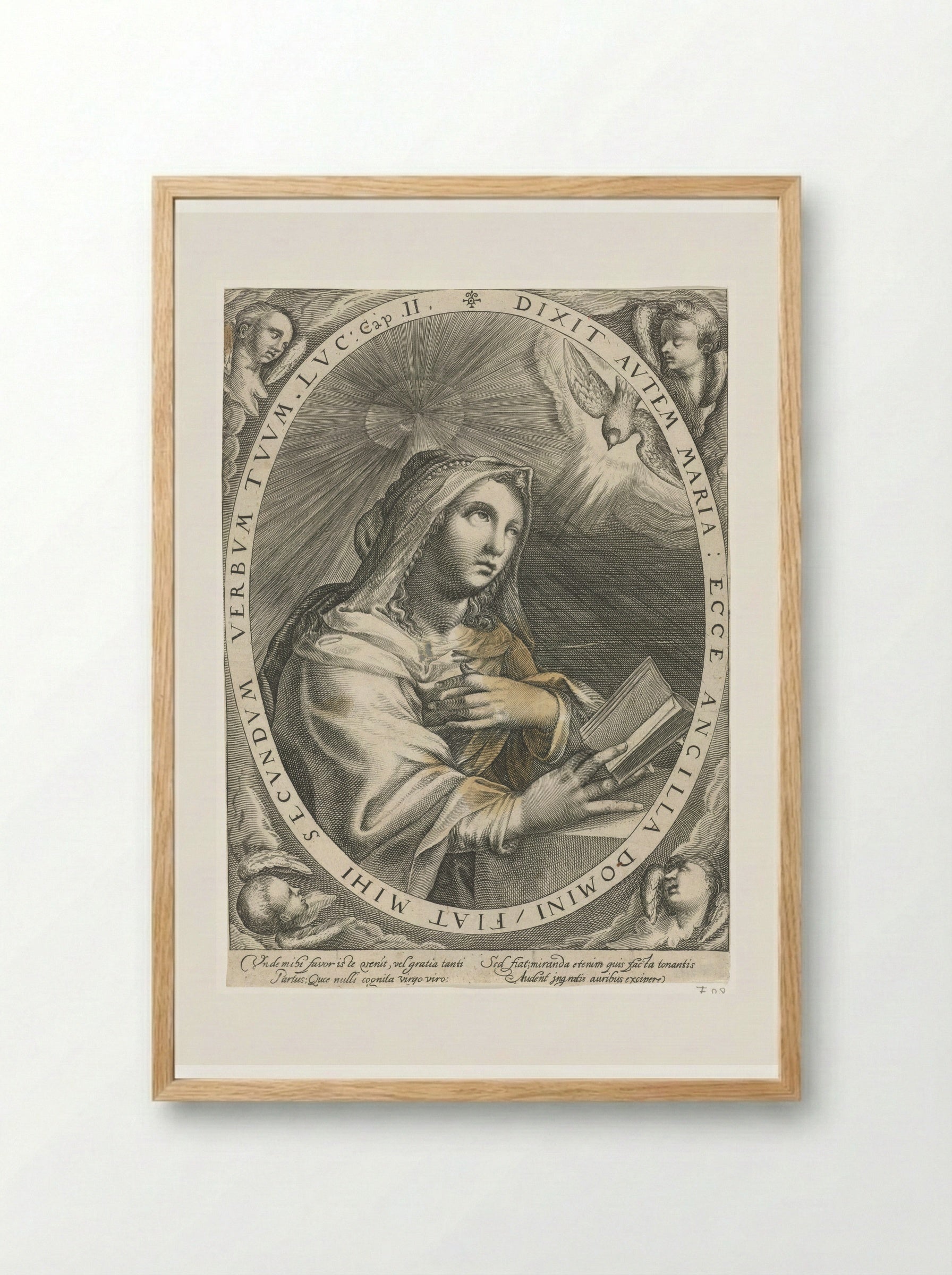 The Annunciation (Virgin Mary) - Crispijn van de Passe (I) - Framed Print Wood