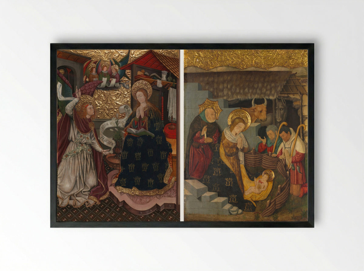 The Annunciation and The Nativity - Jaume Ferrer the Younger - Framed Print Black