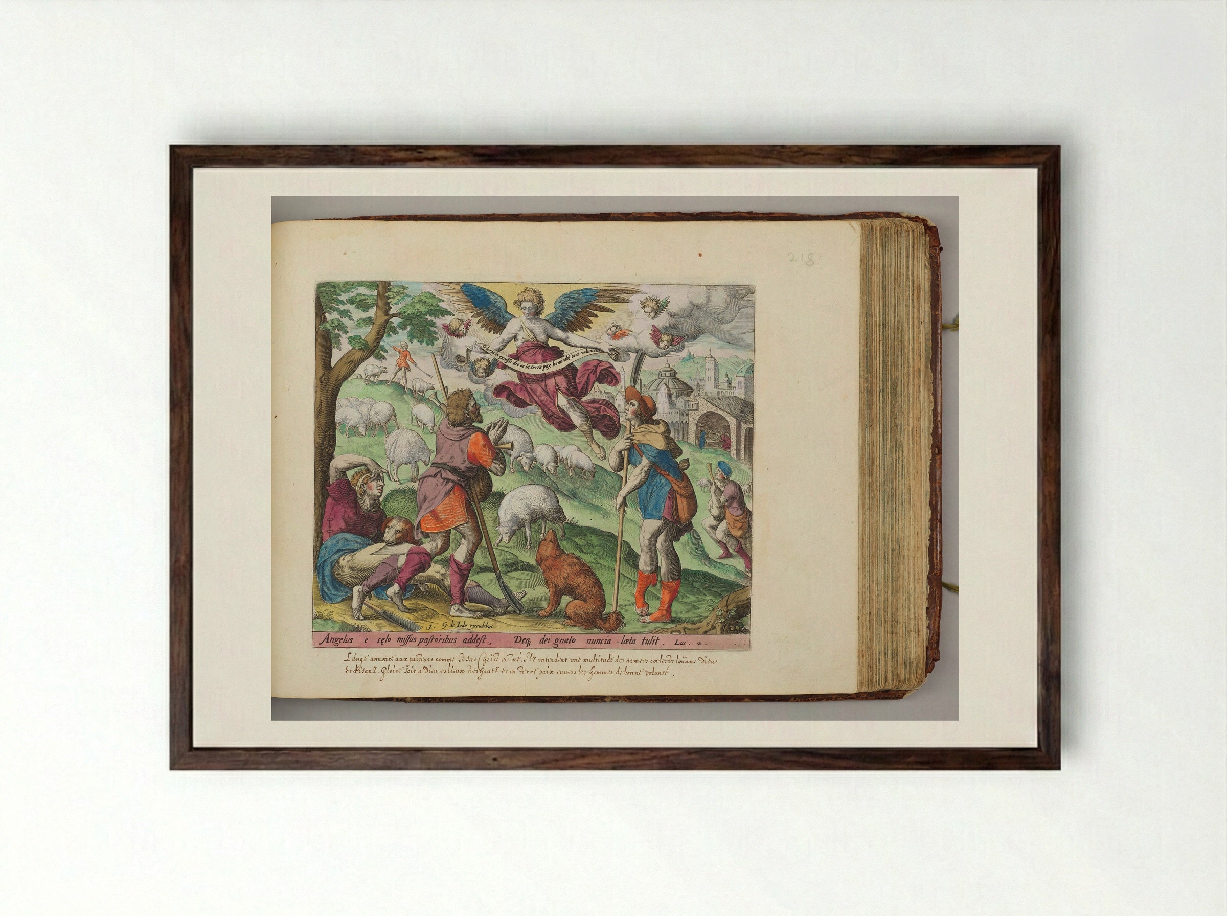 The Annunciation to the Shepherds - Johann Sadeler I - Framed Print Dark Wood
