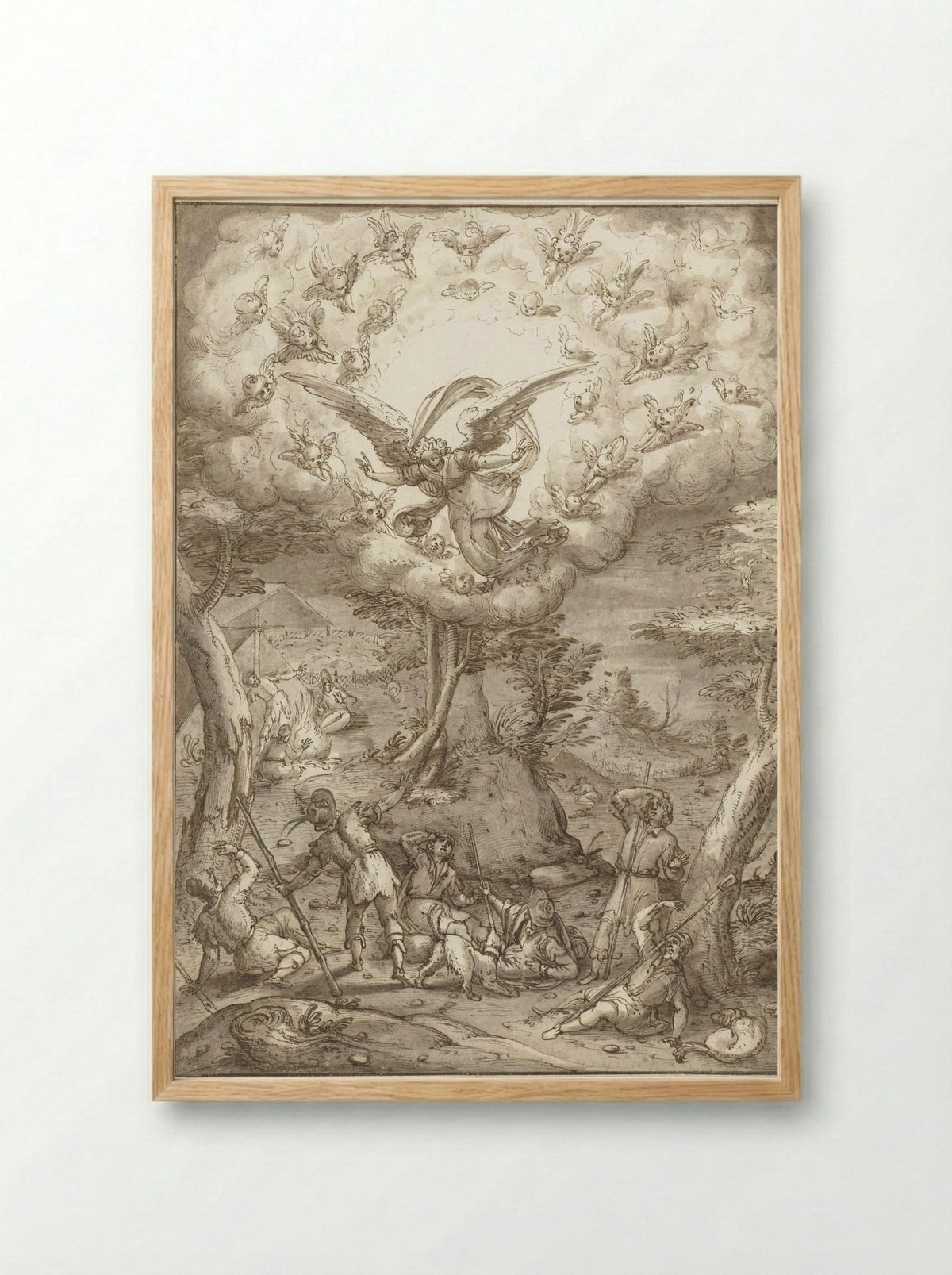 The Annunciation to the Shepherds - Peter de Witte - Framed Print Wood