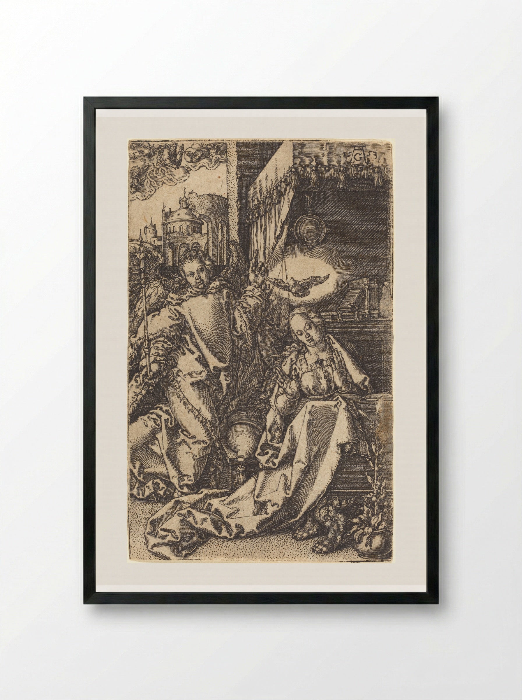 The Annunciation - Heinrich Aldegrever - Framed Print Black