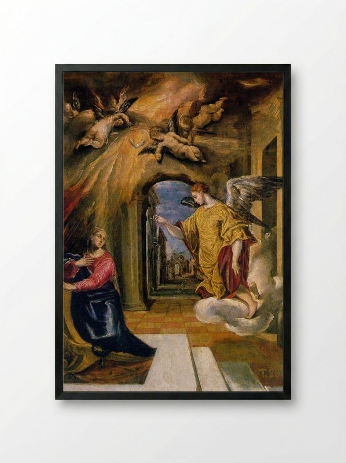 The Annunciation - El Greco - Framed Print Black