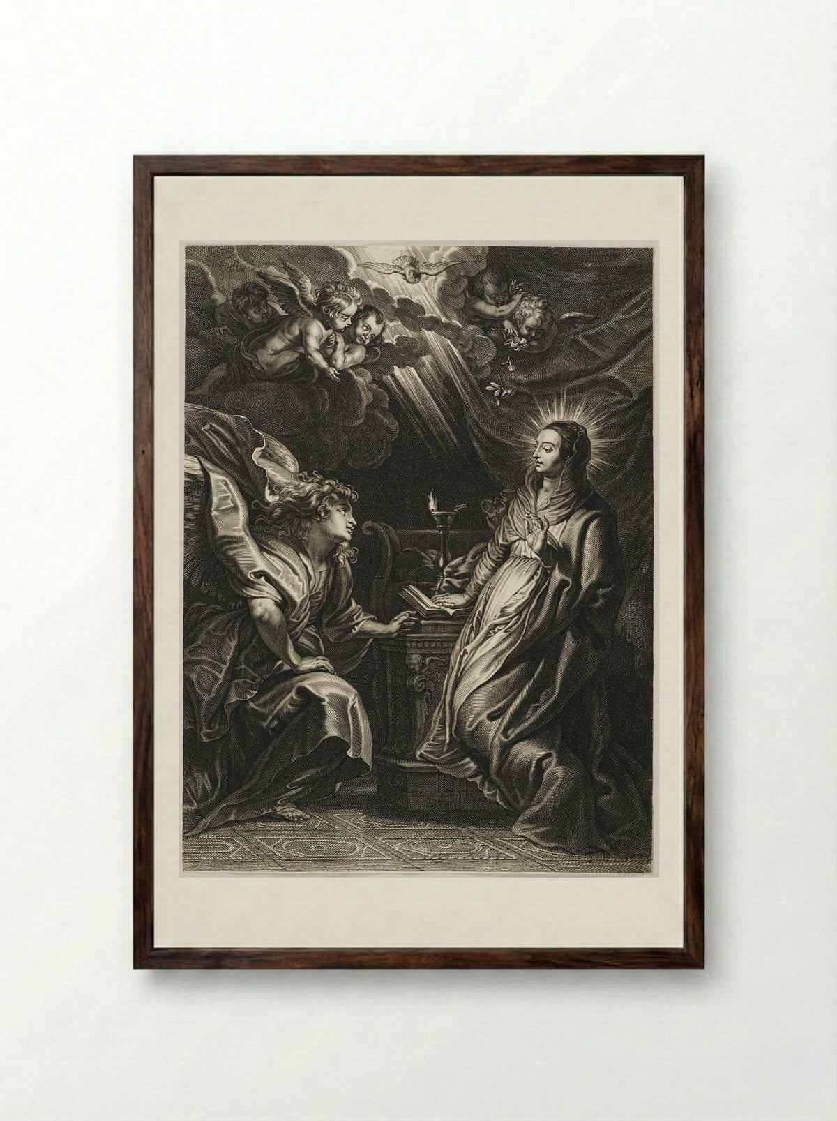 The Annunciation - Schelte Adamsz. Bolswert - Framed Print Dark Wood
