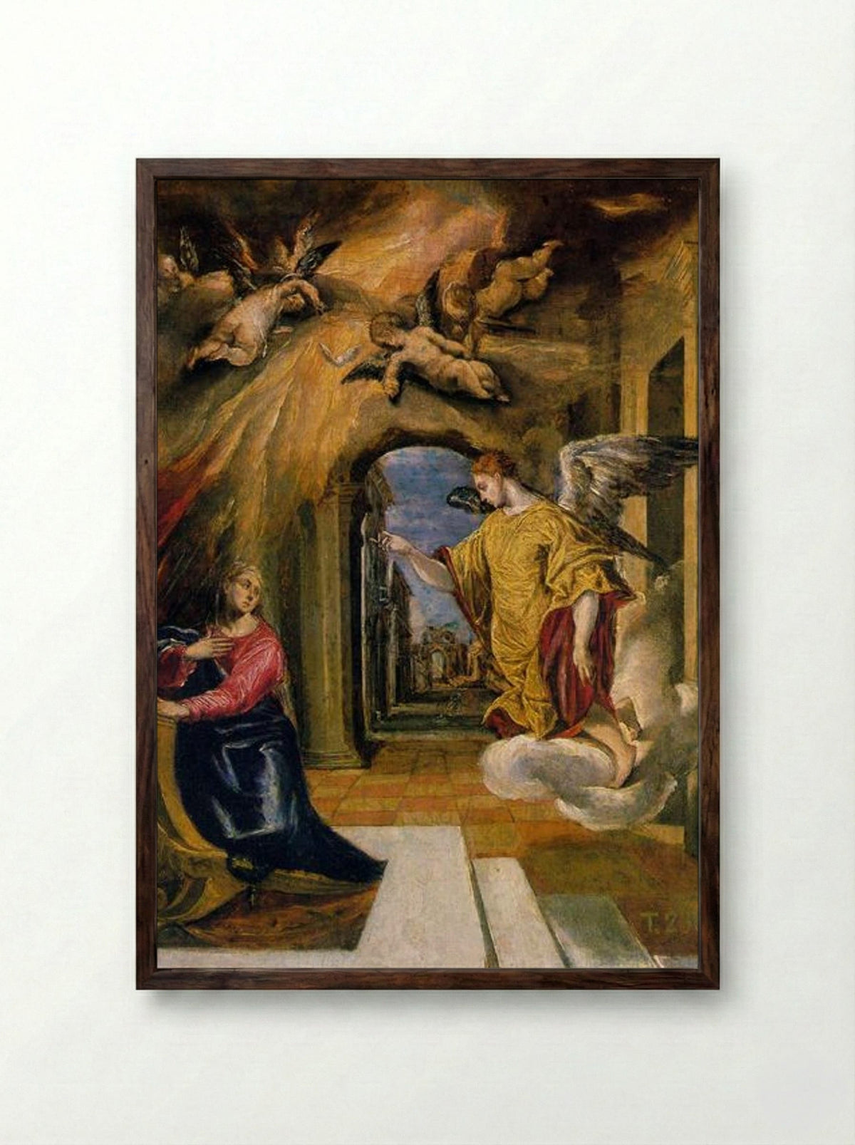 The Annunciation - El Greco - Framed Print Dark Wood