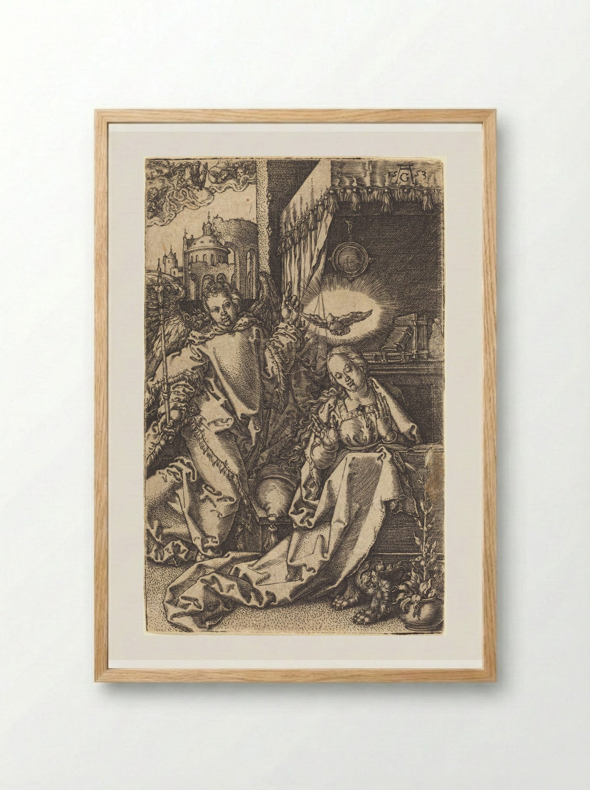 The Annunciation - Heinrich Aldegrever - Framed Print Wood