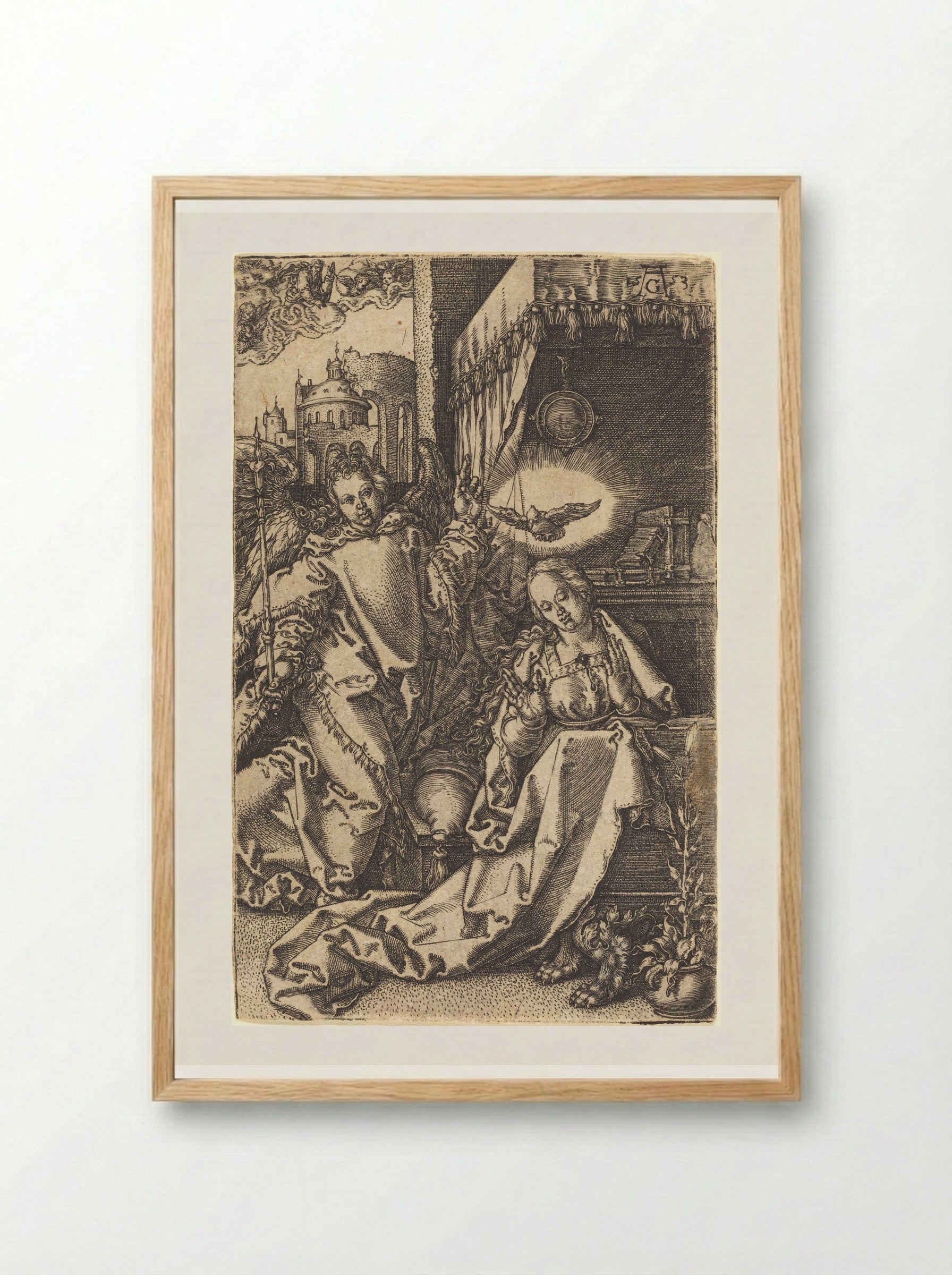 The Annunciation - Heinrich Aldegrever - Framed Print Wood