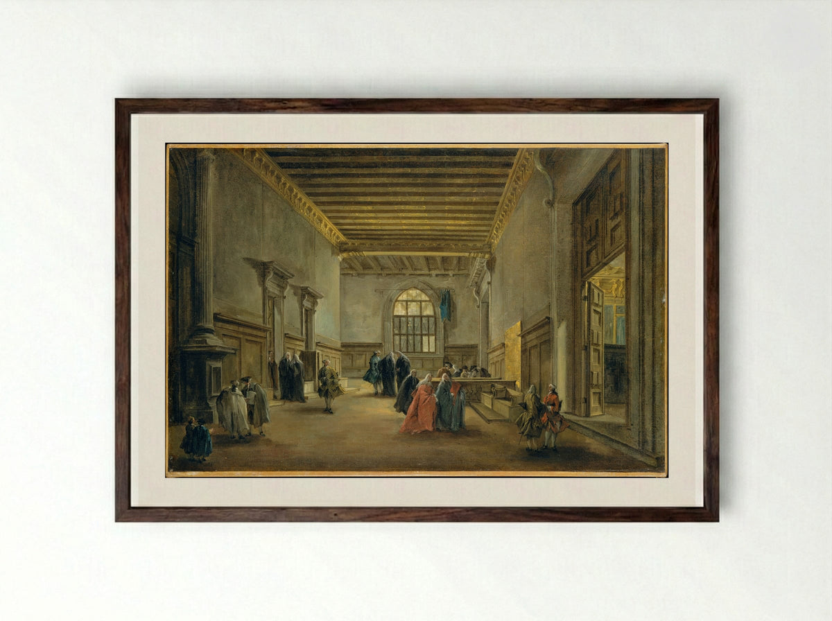 The Antechamber of the Sala del Maggior Consiglio - Francesco Guardi - Framed Print Dark Wood