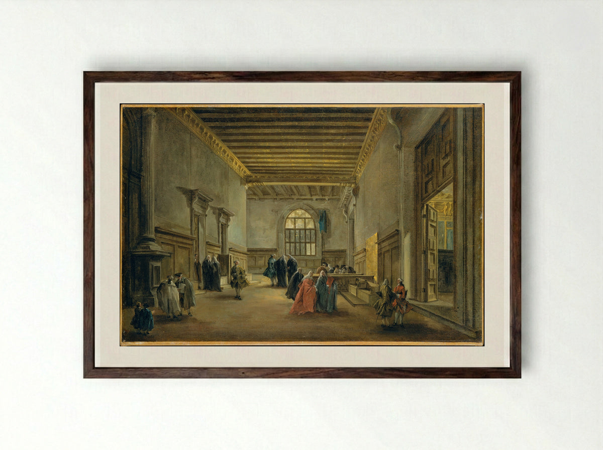 The Antechamber of the Sala del Maggior Consiglio - Francesco Guardi - Framed Print Dark Wood