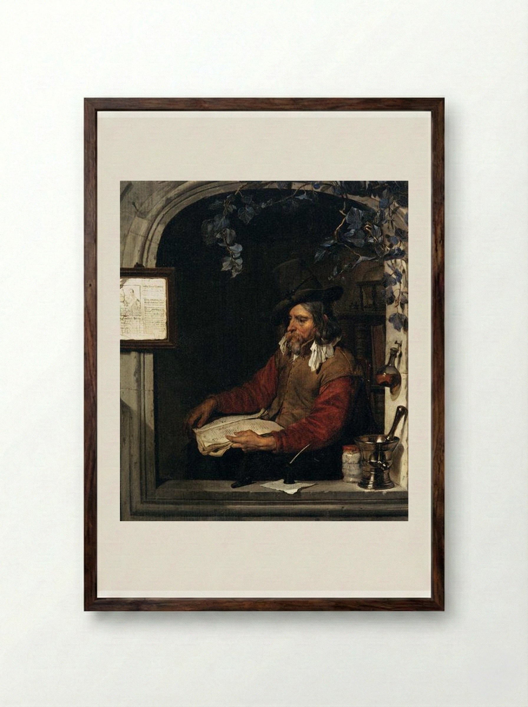 The Apothecary - Gabriel Metsu - Framed Print Dark Wood