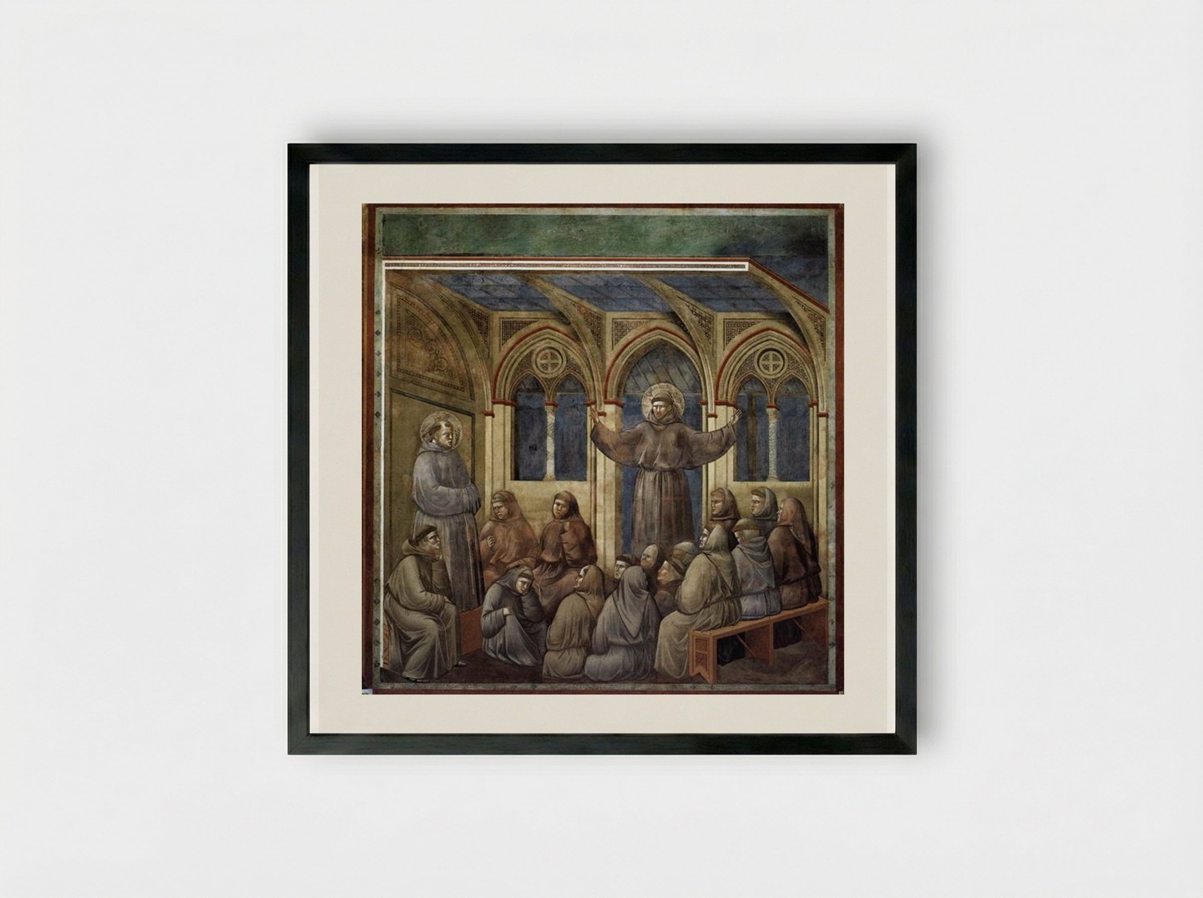 The Apparition at the Chapter House at Arles - Giotto di Bondone - Framed Print Black