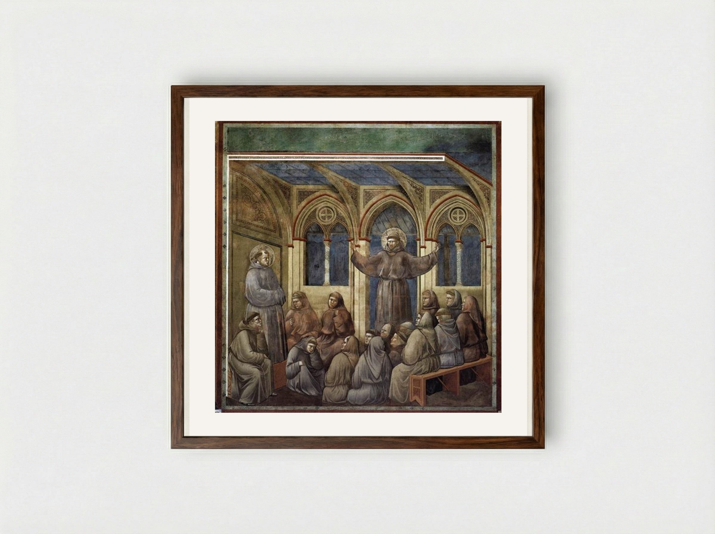The Apparition at the Chapter House at Arles - Giotto di Bondone - Framed Print Dark Wood