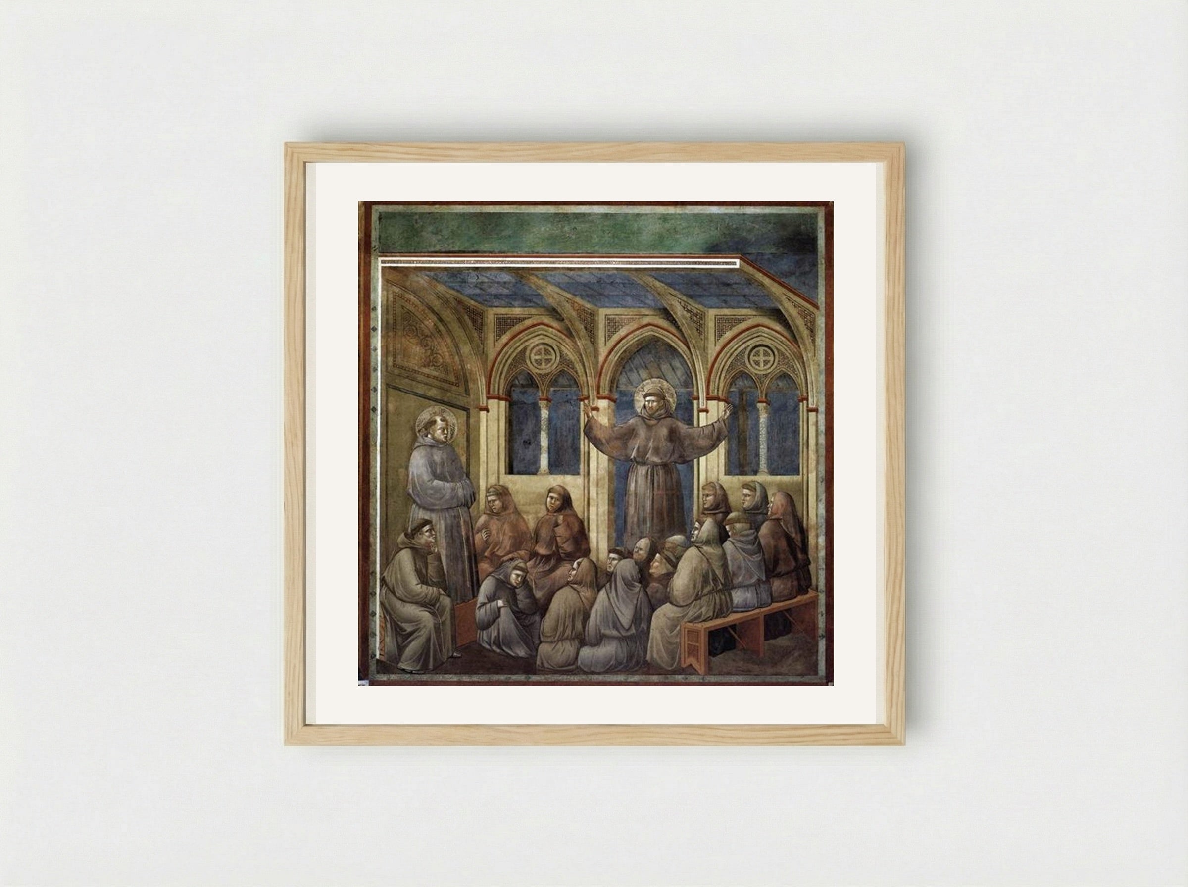 The Apparition at the Chapter House at Arles - Giotto di Bondone - Framed Print Wood