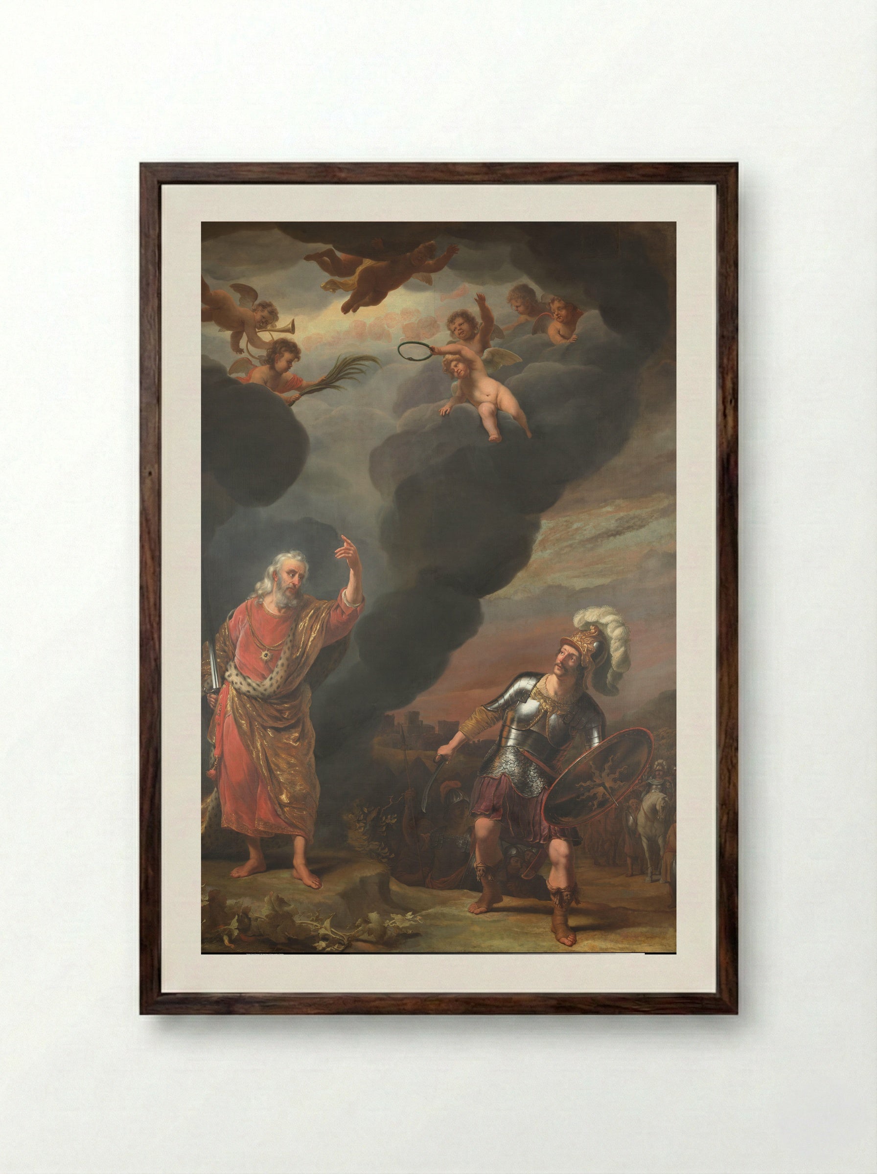 The Appearance of the Captain of the Lord's Host to Joshua - Ferdinand Bol - Framed Print Dark Wood