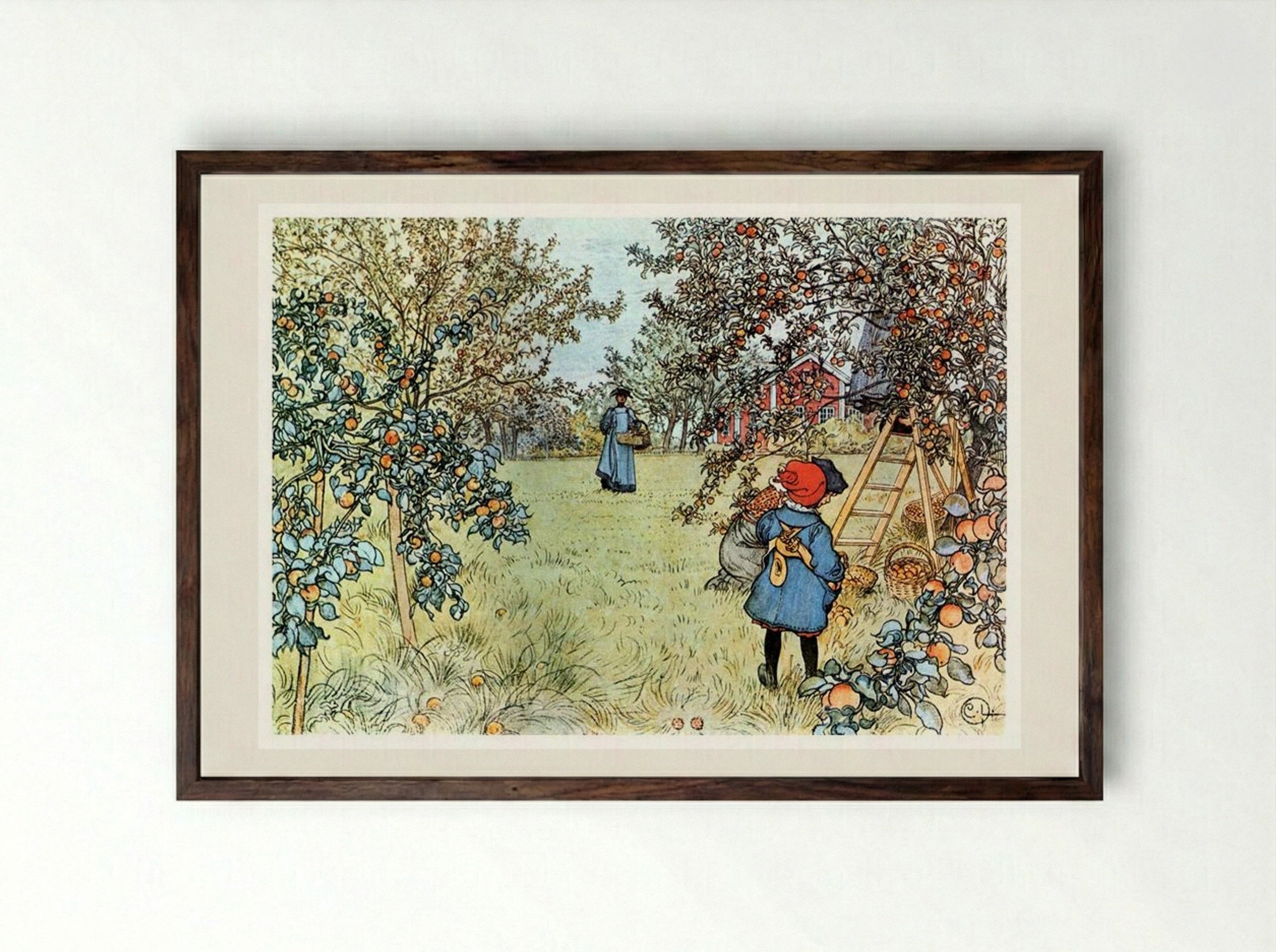 The Apple Harvest - Carl Larsson - Framed Print Dark Wood
