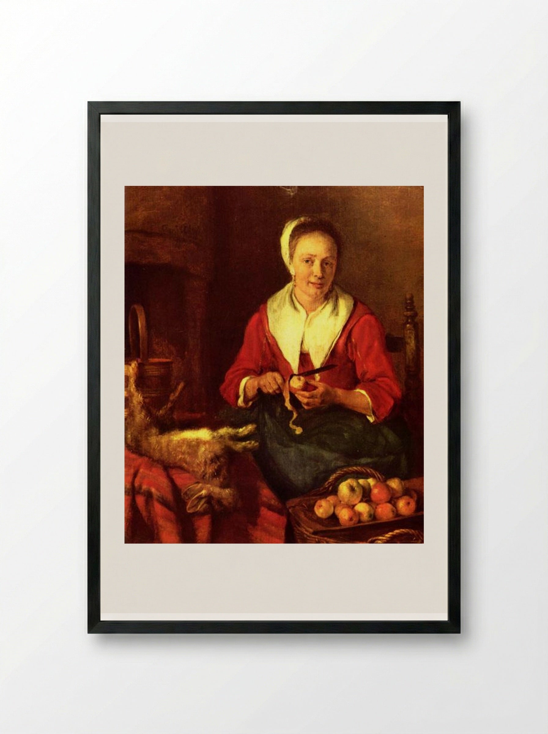 The Apple Peeler - Gabriel Metsu - Framed Print Black