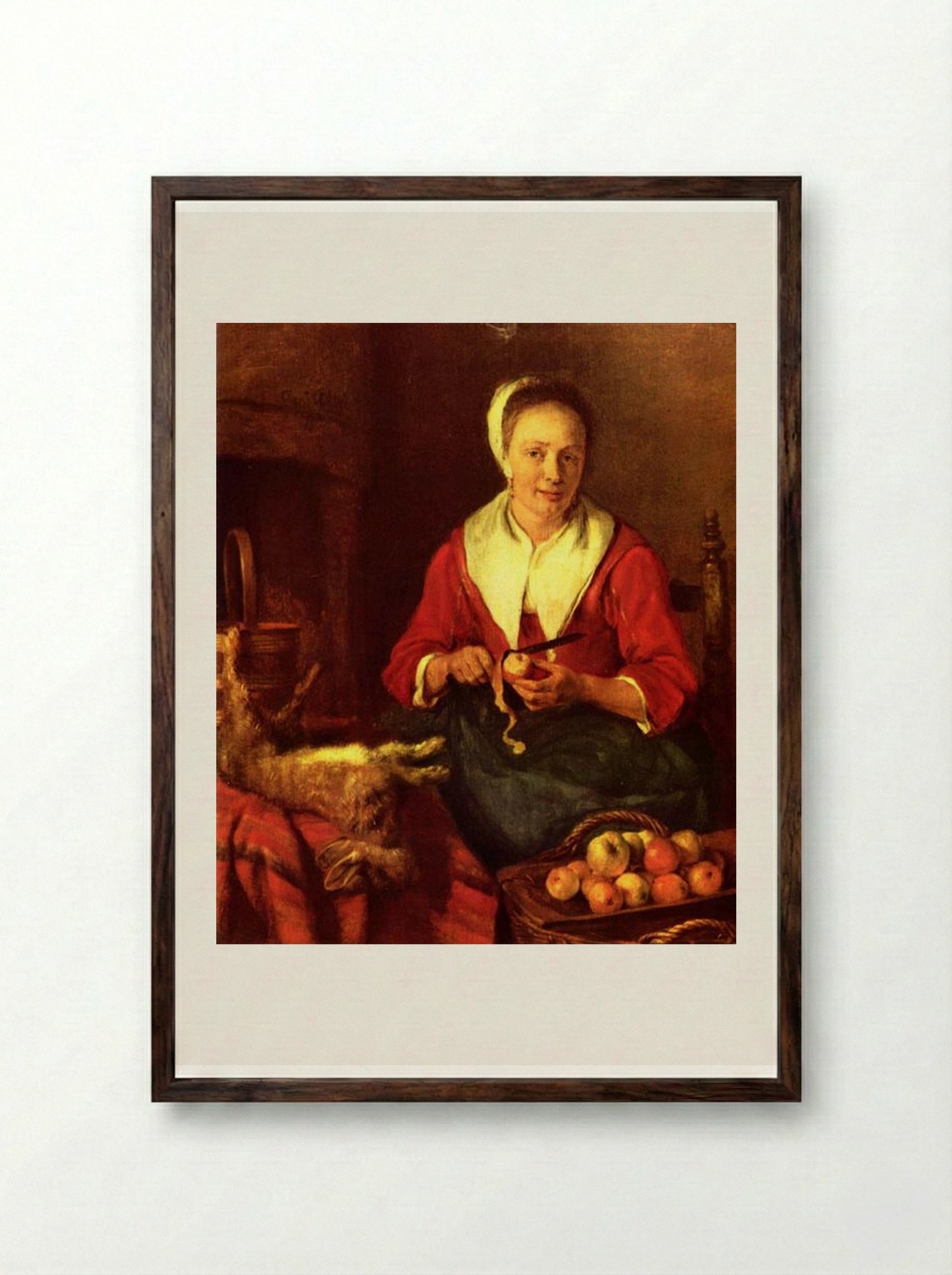 The Apple Peeler - Gabriel Metsu - Framed Print Dark Wood