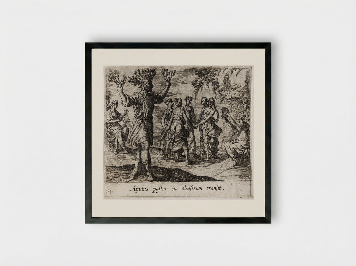 The Apulian Shepherd Changed into an Olive Tree - Antonio Tempesta - Framed Print Black