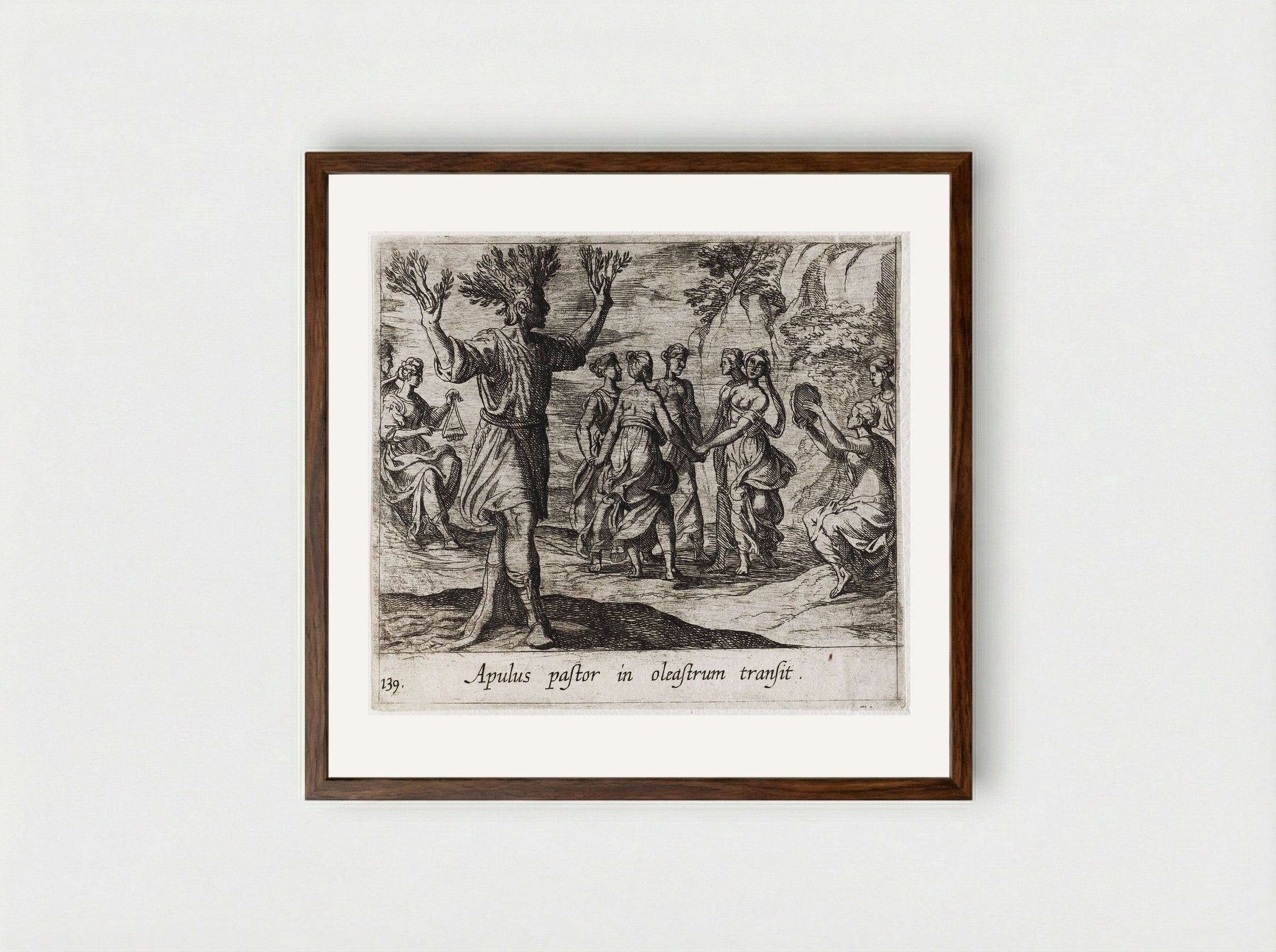 The Apulian Shepherd Changed into an Olive Tree - Antonio Tempesta - Framed Print Dark Wood