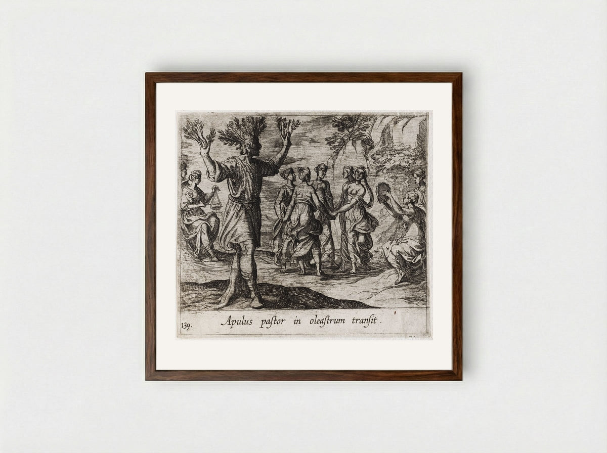 The Apulian Shepherd Changed into an Olive Tree - Antonio Tempesta - Framed Print Dark Wood