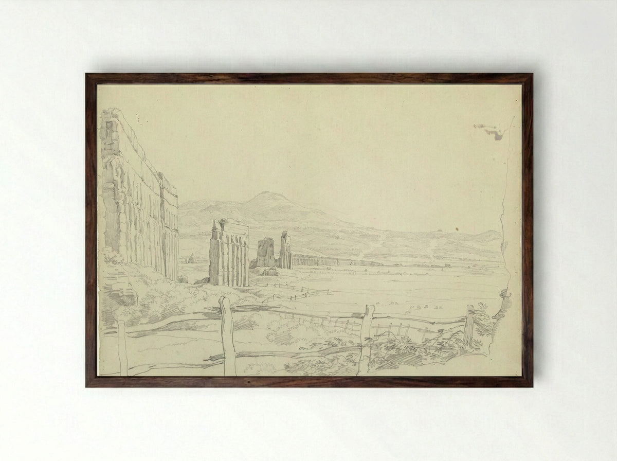The Aqueduct of the Aqua Claudia, Seen Towards the Mountains - Hendrik Voogd - Framed Print Dark Wood