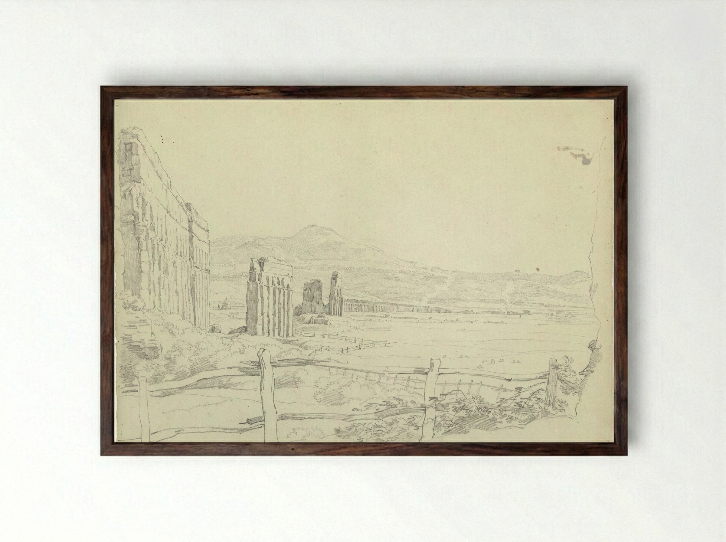 The Aqueduct of the Aqua Claudia, Seen Towards the Mountains - Hendrik Voogd - Framed Print Dark Wood