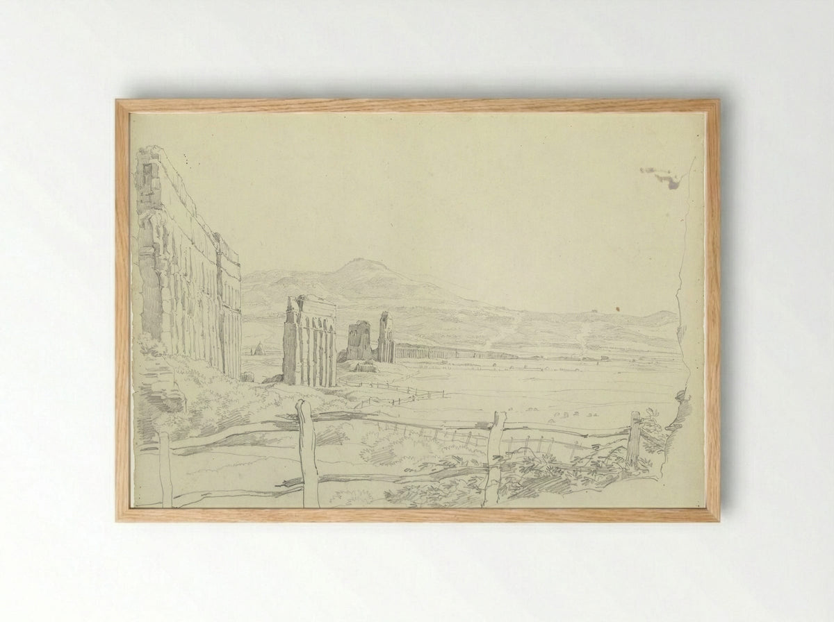 The Aqueduct of the Aqua Claudia, Seen Towards the Mountains - Hendrik Voogd - Framed Print Wood