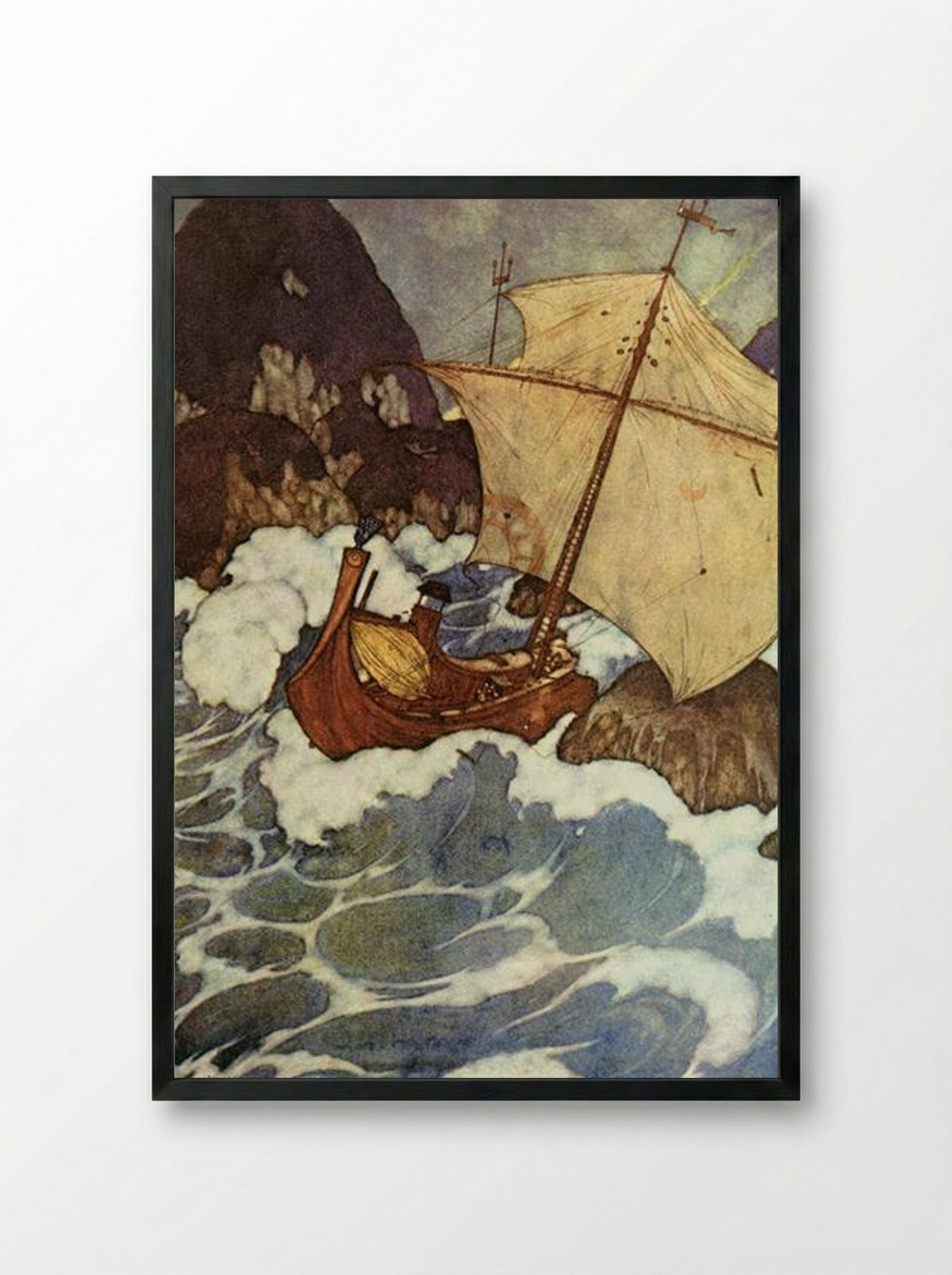 The Arabian Nights: The ship struck upon a rock - Edmund Dulac - Framed Print Black