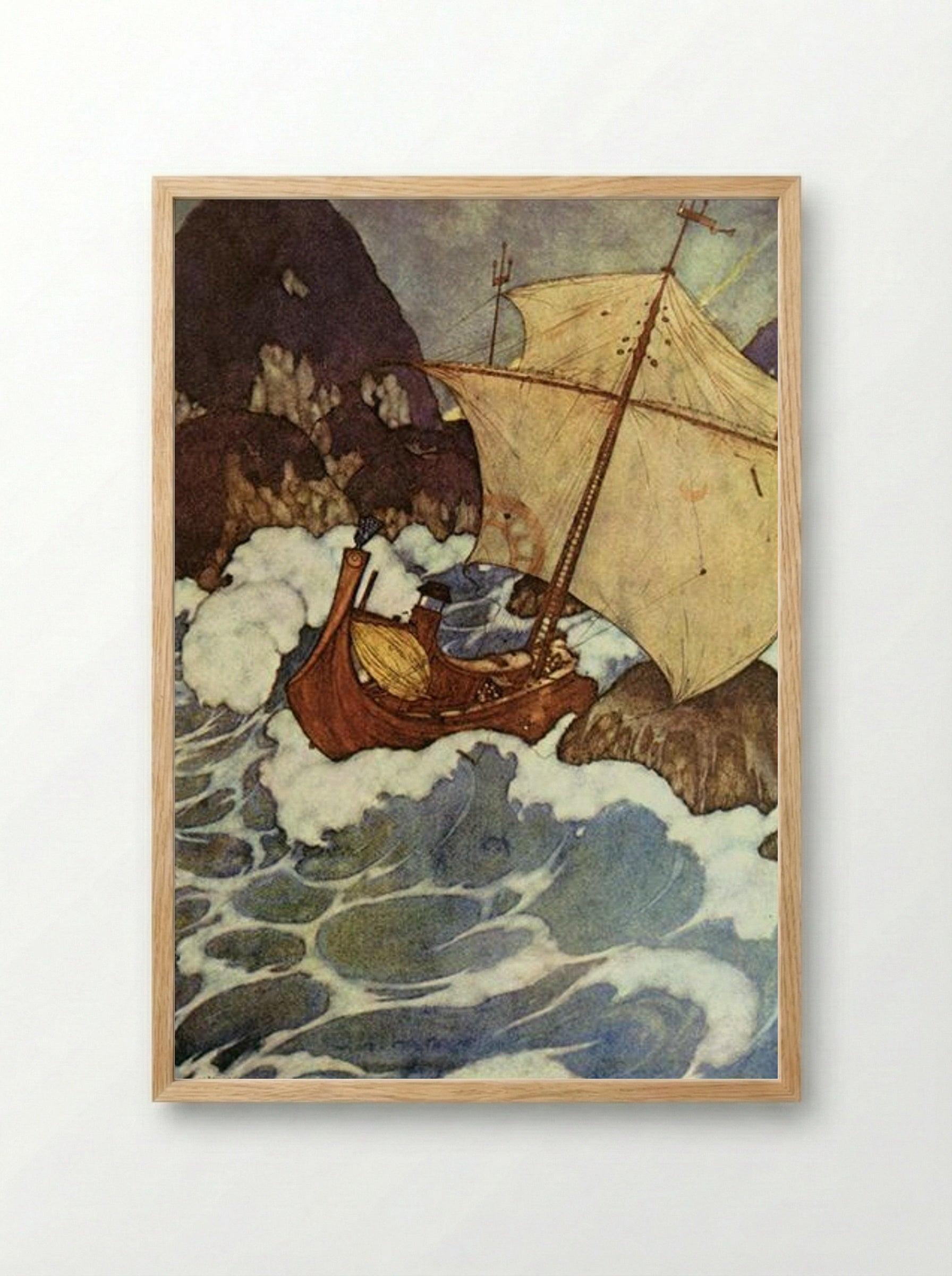 The Arabian Nights: The ship struck upon a rock - Edmund Dulac - Framed Print Wood