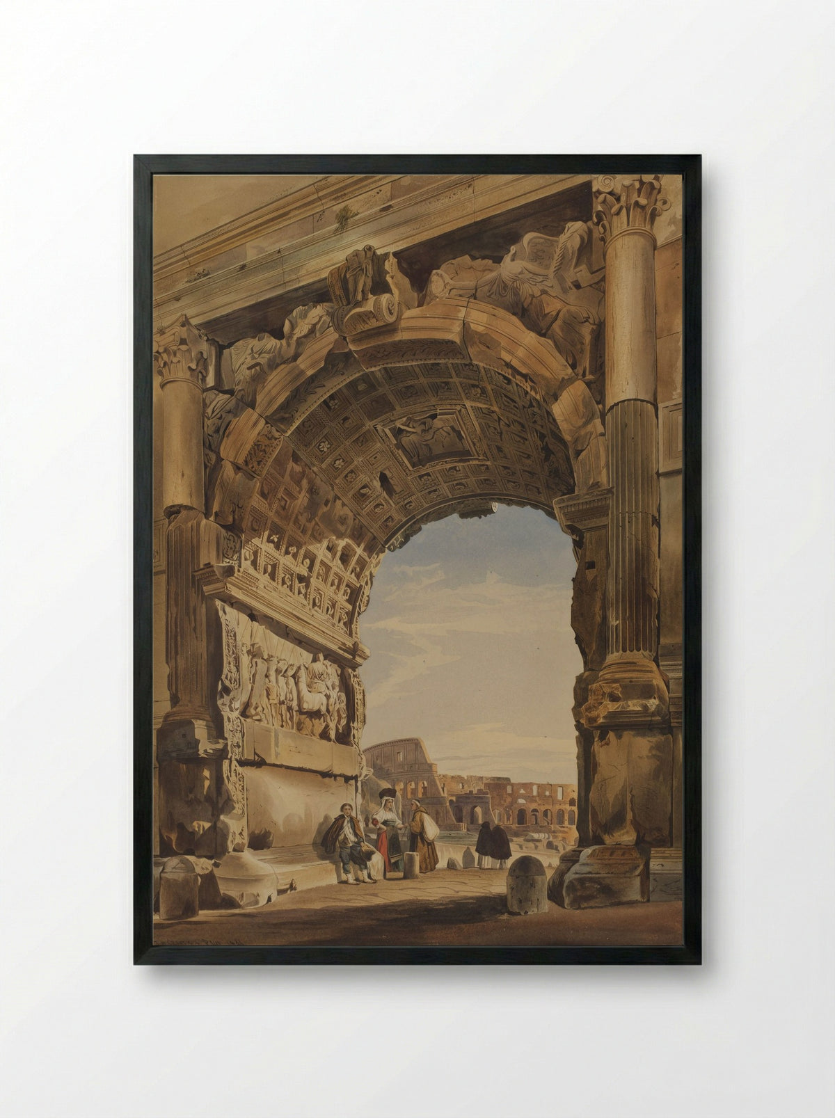 The Arch of Titus and the Coliseum, Rome - Thomas Hartley Cromek - Framed Print Black