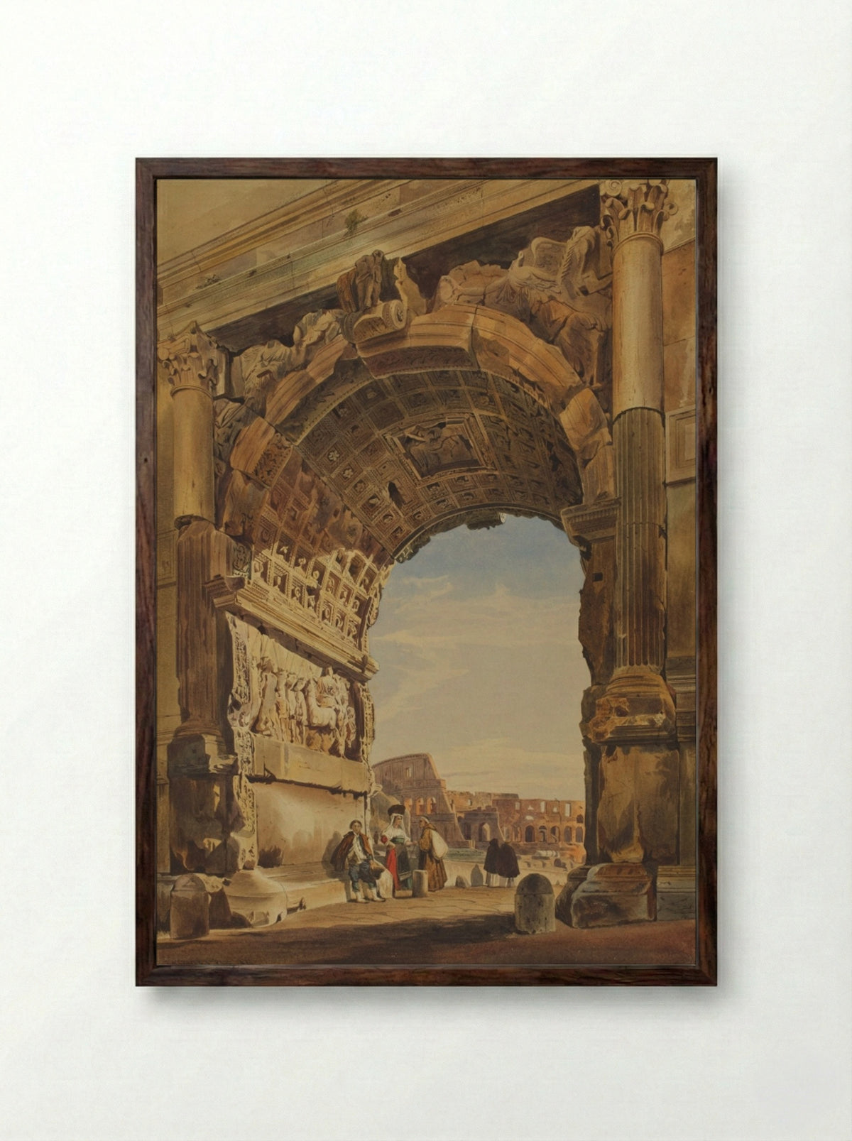 The Arch of Titus and the Coliseum, Rome - Thomas Hartley Cromek - Framed Print Dark Wood