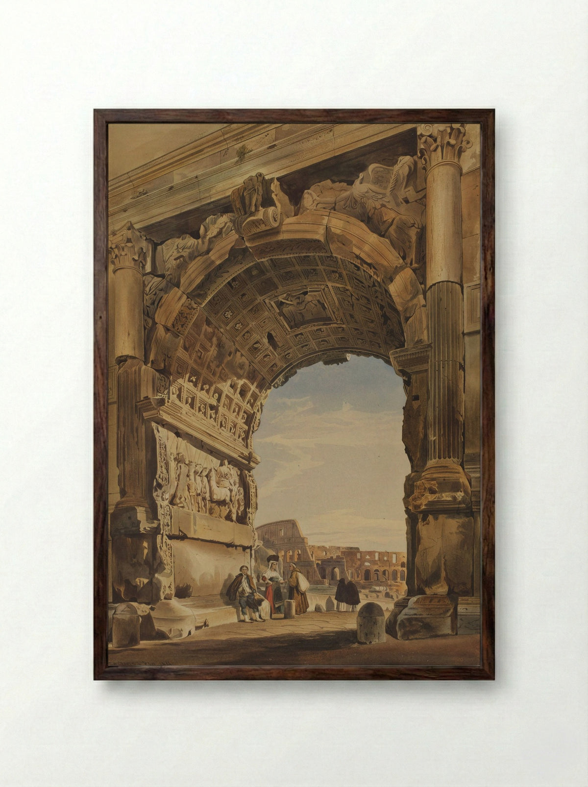 The Arch of Titus and the Coliseum, Rome - Thomas Hartley Cromek - Framed Print Dark Wood