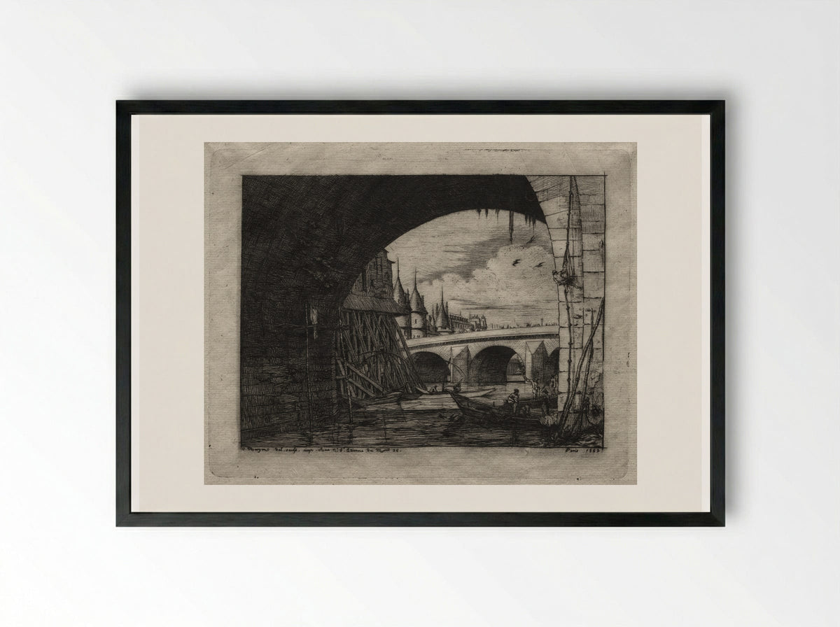 The Arch of the Notre Dame Bridge - Charles Meryon - Framed Print Black