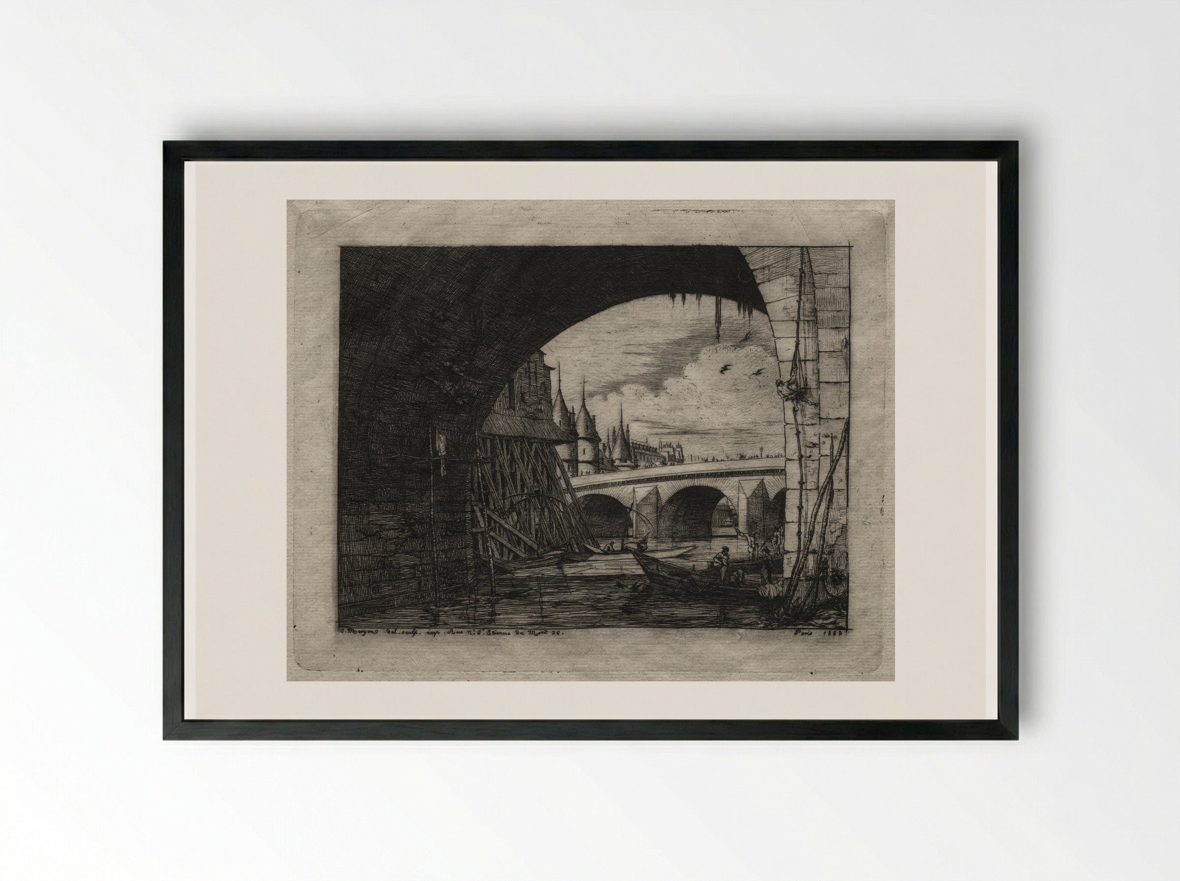 The Arch of the Notre Dame Bridge - Charles Meryon - Framed Print Black