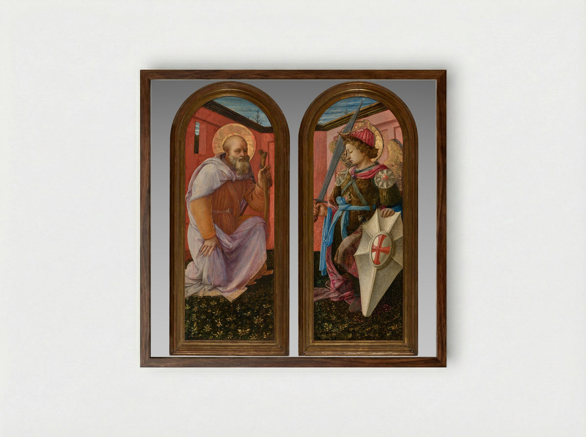 The Archangel Michael and St. Anthony Abbot - Fra Filippo Lippi - Framed Print Dark Wood