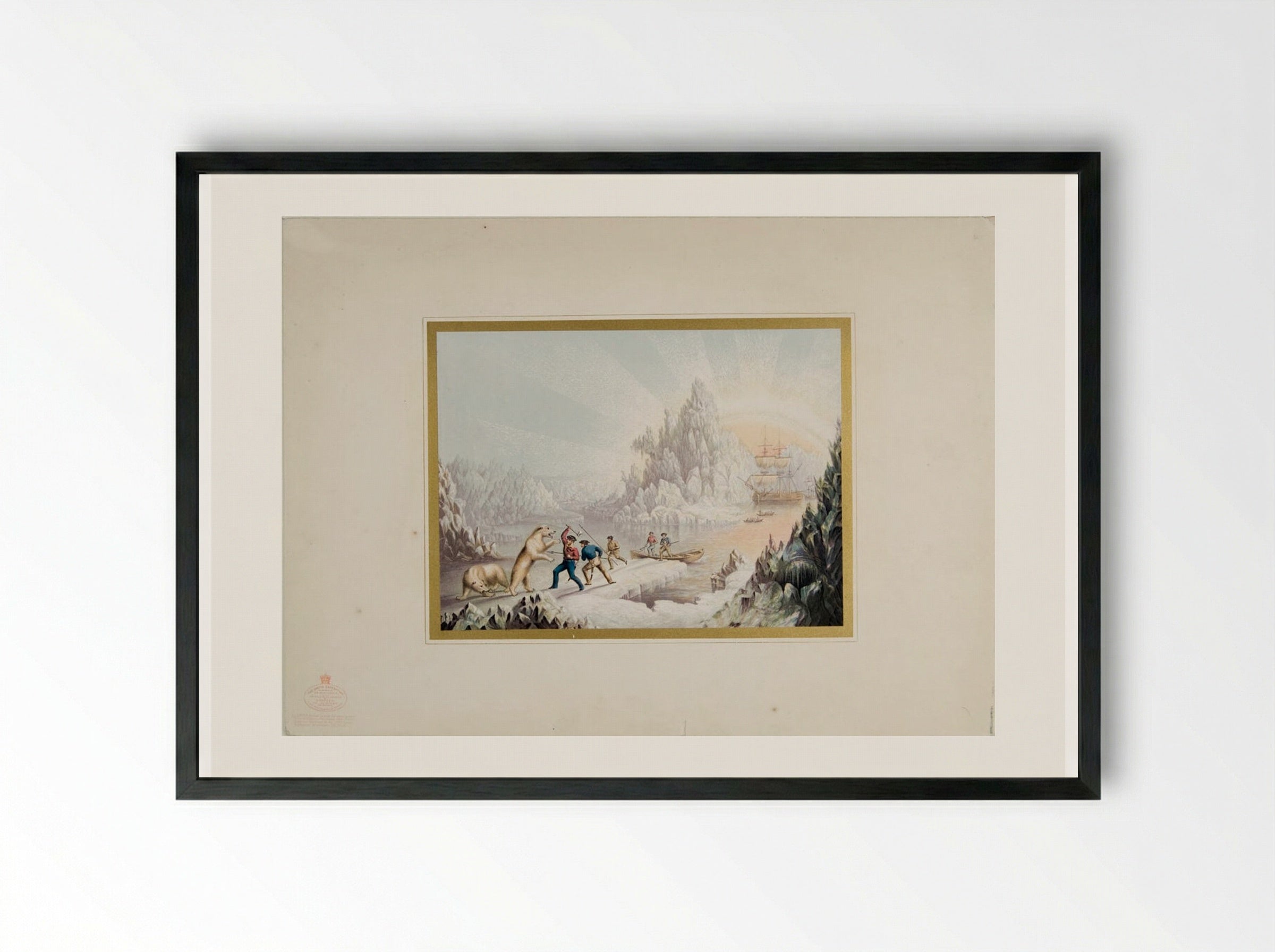 The Arctic Expedition in Search of Sir John Franklin - George Baxter - Framed Print Black