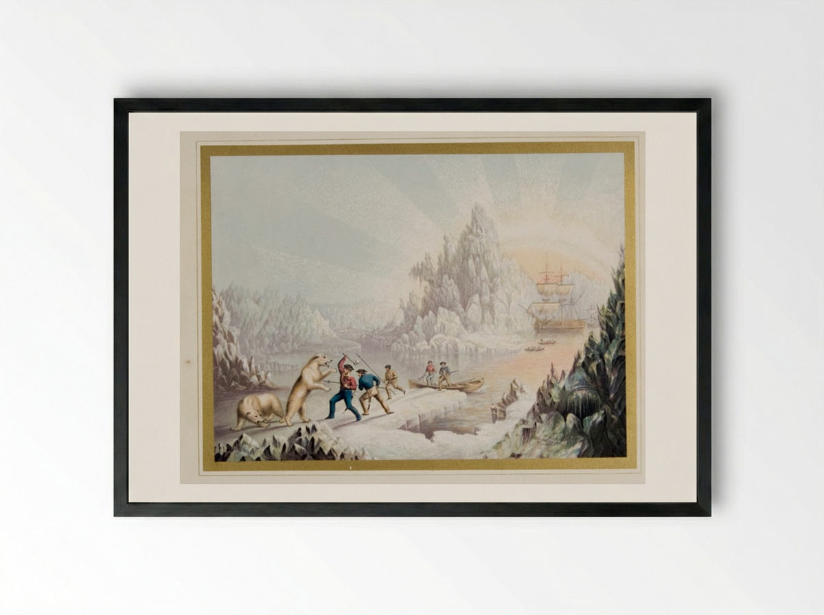 The Arctic Expedition in Search of Sir John Franklin - George Baxter - Framed Print Black