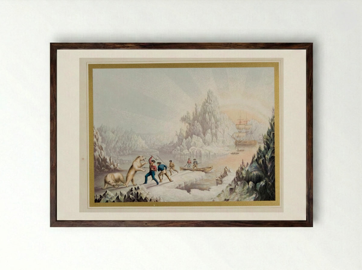 The Arctic Expedition in Search of Sir John Franklin - George Baxter - Framed Print Dark Wood