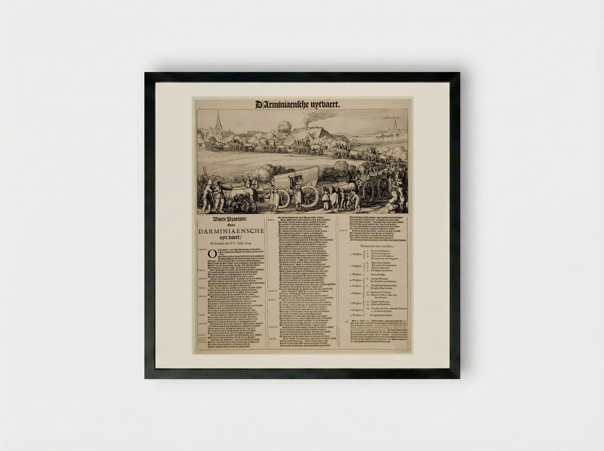 The Arminian Decree: Farmer's Talk over the Arminian Decree - Claes Jansz. Visscher - Framed Print Black