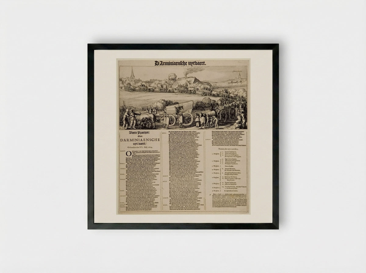 The Arminian Decree: Farmer's Talk over the Arminian Decree - Claes Jansz. Visscher - Framed Print Black