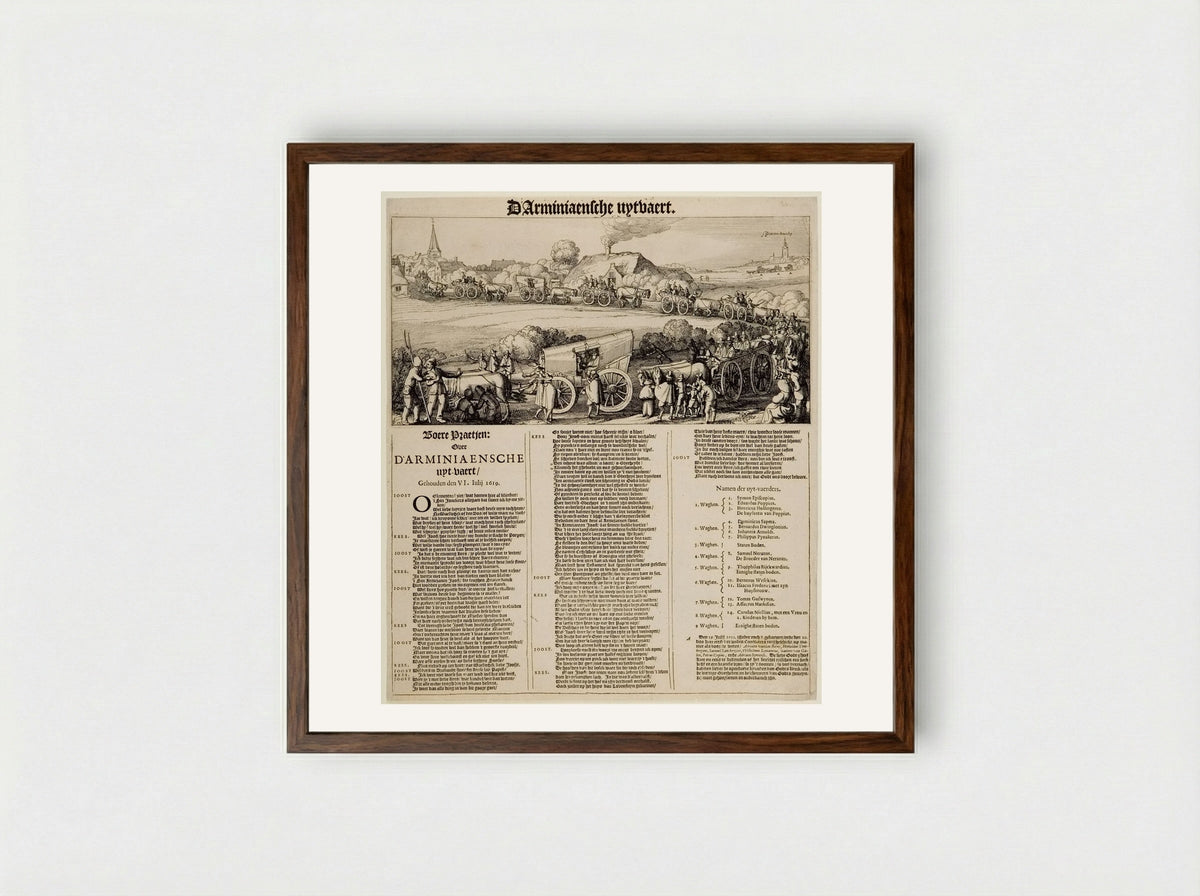 The Arminian Decree: Farmer's Talk over the Arminian Decree - Claes Jansz. Visscher - Framed Print Dark Wood