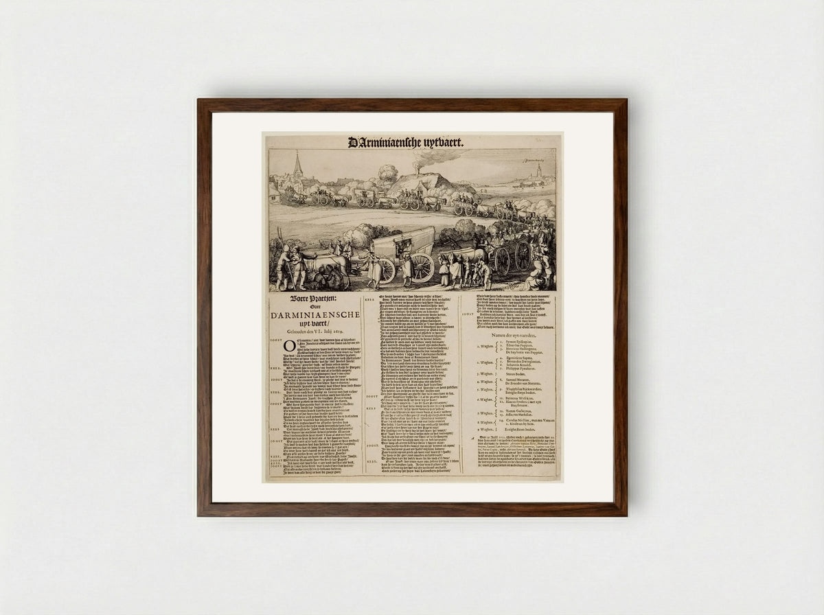 The Arminian Decree: Farmer's Talk over the Arminian Decree - Claes Jansz. Visscher - Framed Print Dark Wood