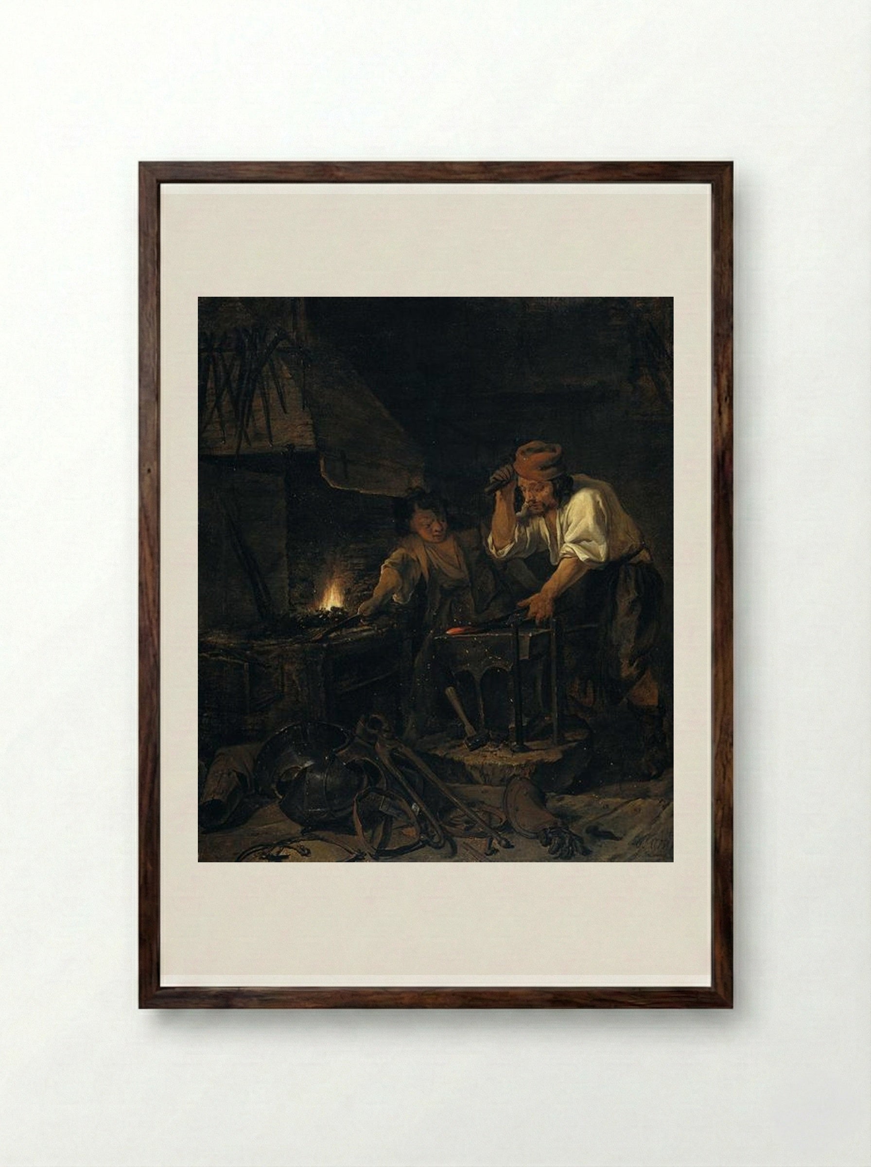 The Armorer - Gabriel Metsu - Framed Print Dark Wood