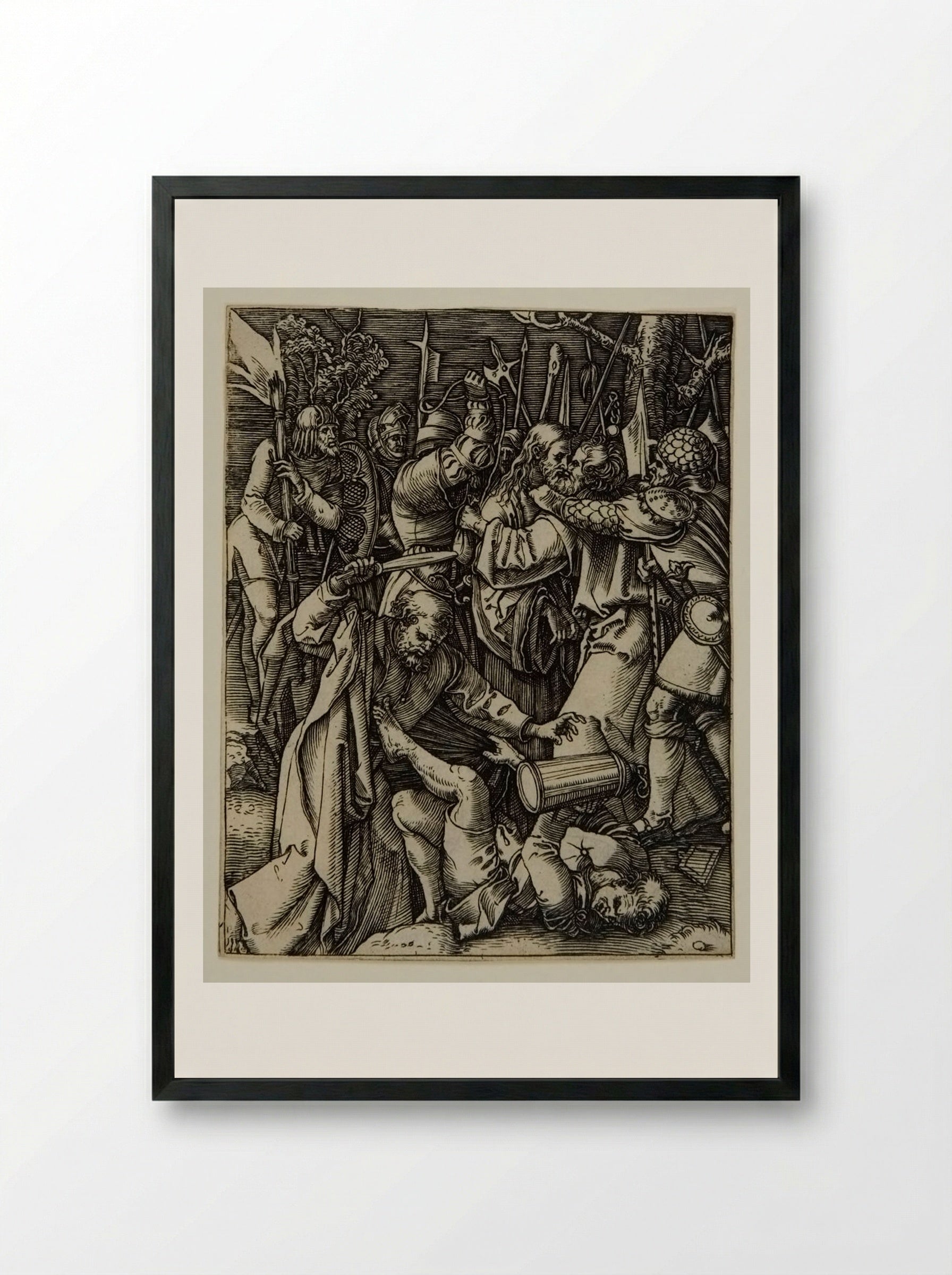 The Arrest of Christ - Marcantonio Raimondi - Framed Print Black
